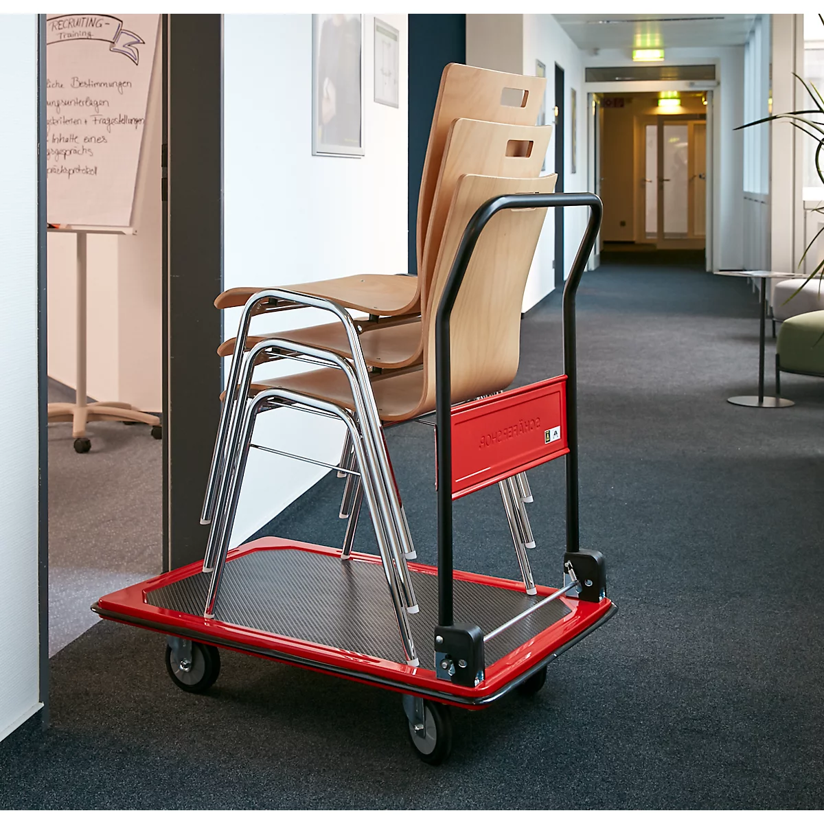 Chariot plate-forme 210B - acier - pliable - L 615 x P 880 x H 1000 mm - capacité de charge 370 kg - noir et rouge - notre marque Schäfer Shop Select