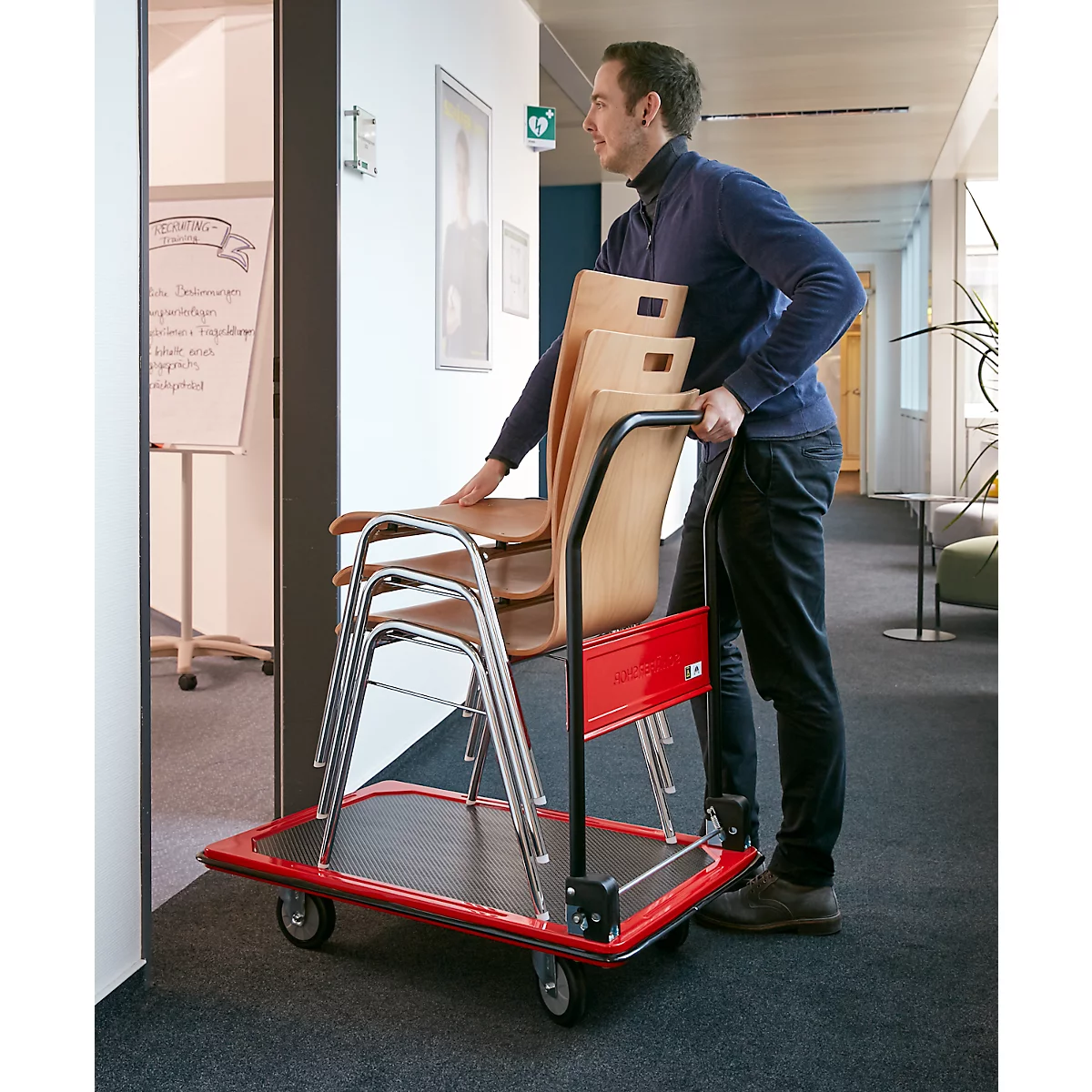 Chariot plate-forme 210B - acier - pliable - L 615 x P 880 x H 1000 mm - capacité de charge 370 kg - noir et rouge - notre marque Schäfer Shop Select
