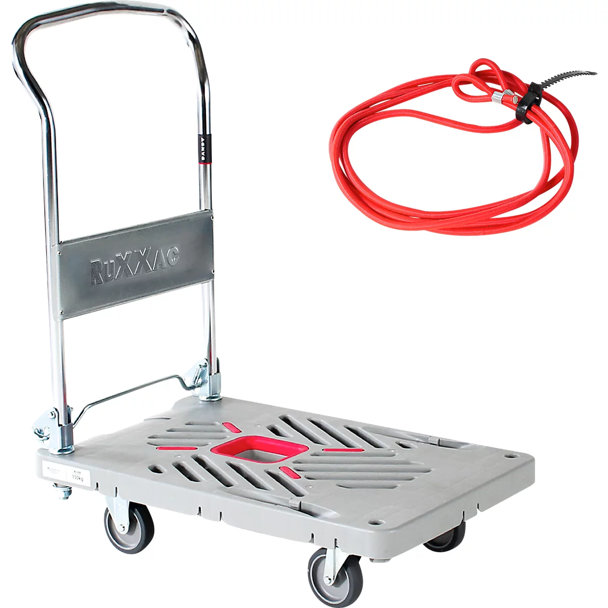 Chariot plate-forme RuXXac Dandy, jusqu'à 180 kg, 2 roues pivotantes et 2 fixes, avec caoutchouc Spannfix, sans freins, polypropylène