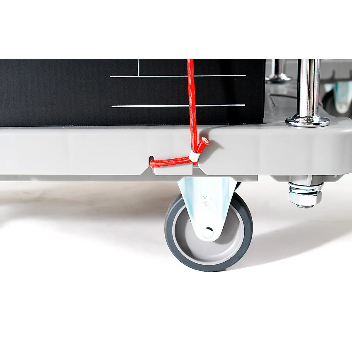 Chariot plate-forme RuXXac Dandy, jusqu'à 180 kg, 2 roues pivotantes et 2 fixes, avec caoutchouc Spannfix, sans freins, polypropylène