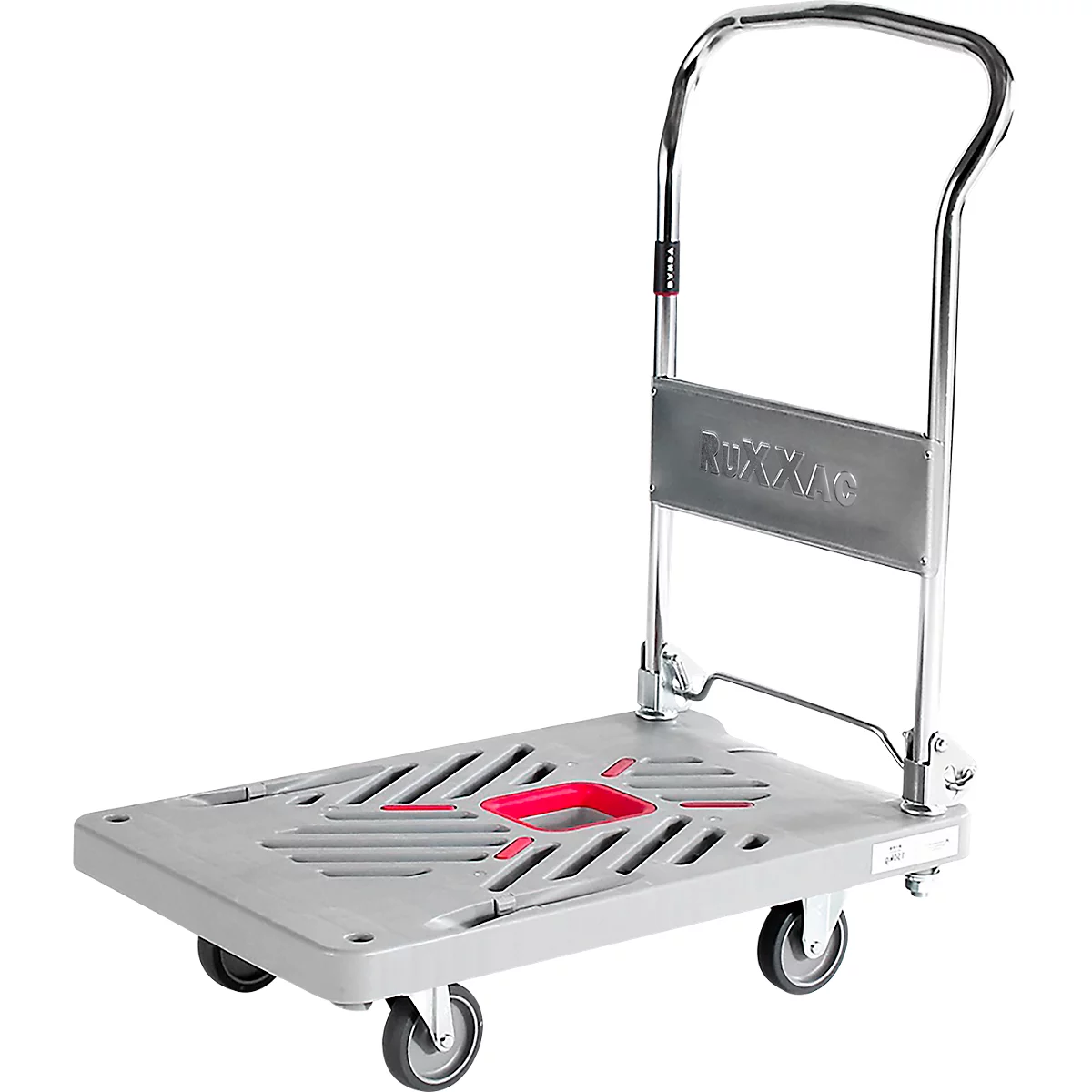 Chariot plate-forme RuXXac Dandy XL, jusqu'à 330 kg, 2 roues pivotantes et 2 fixes, avec caoutchouc Spannfix, sans freins, polypropylène