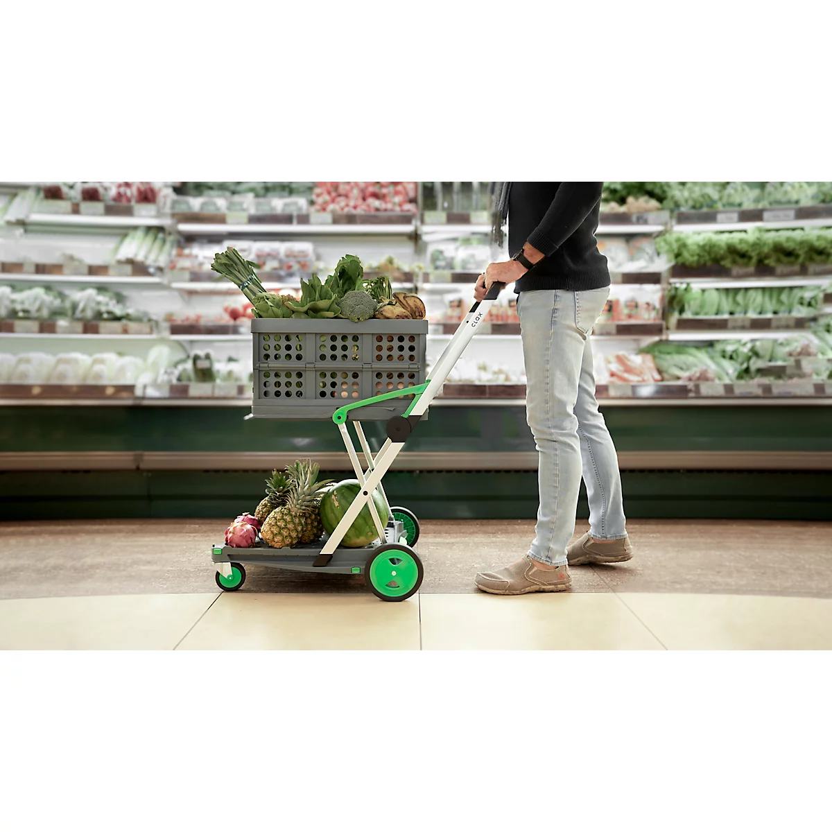 Chariot pliable CLAX® avec bac de transport, 46 L, gris/vert
