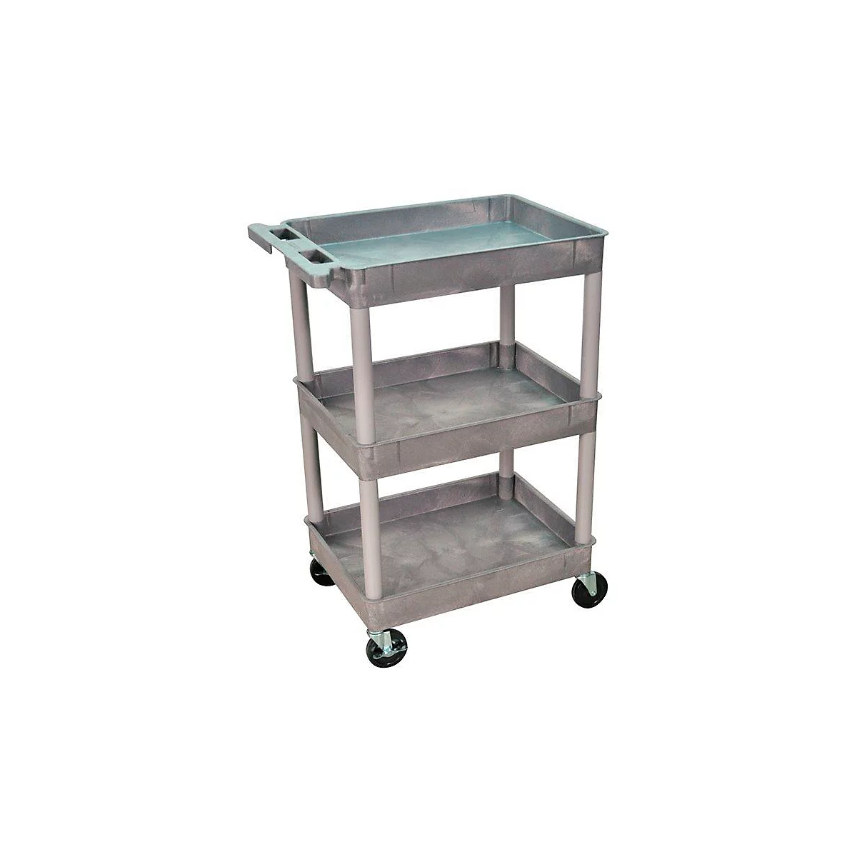 Chariot polyvalent en plastique, 3 étages à bassine, gris