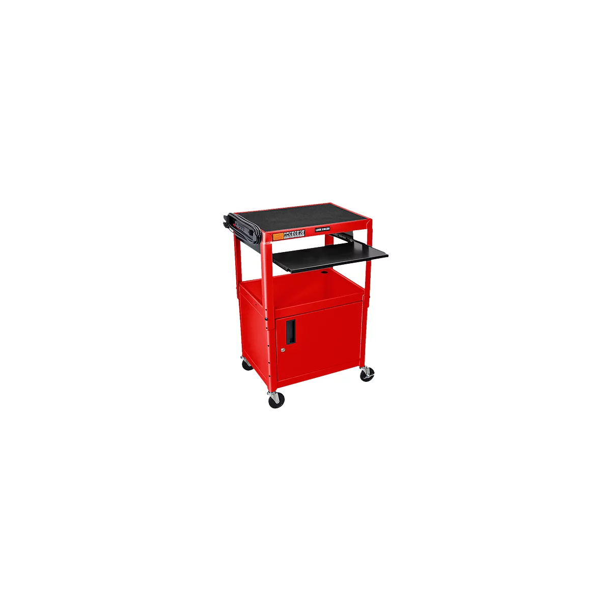 Chariot polyvalent Luxor réglable en hauteur, avec armoire et tioir à clavier, verrouillable,rouge