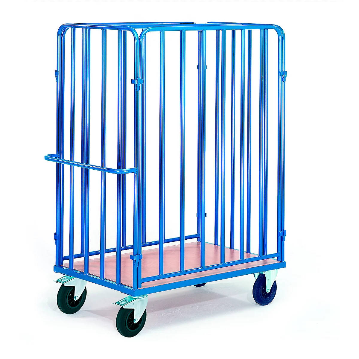 Chariot porte-colis avec tubes verticaux, 1 ridelle arrière et 1 ridelle avant, 1000 x 640 mm