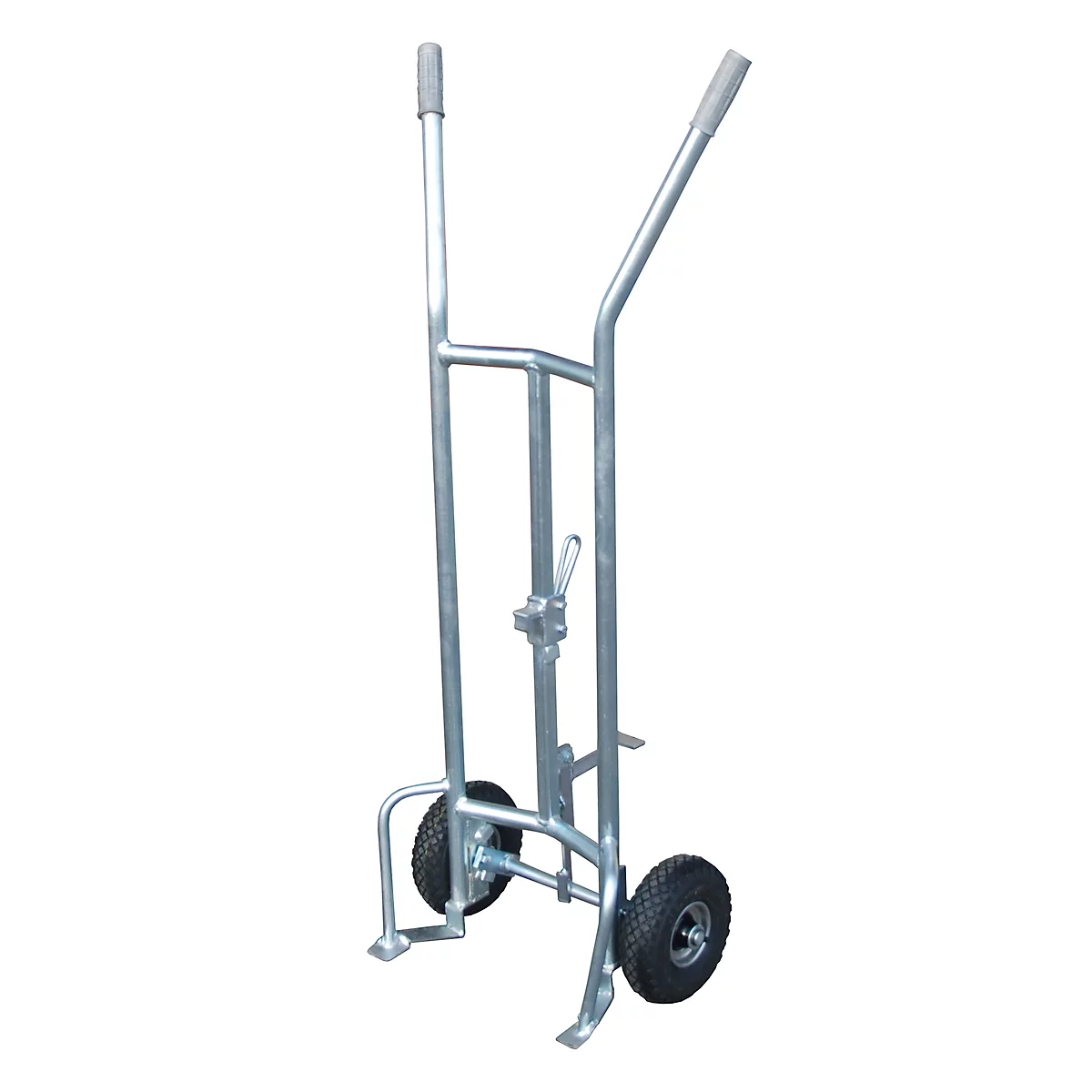 Chariot porte-fûts FP-L, acier galvanisé, capacité de charge de 350 kg, pour fûts à bonde en acier de 200 l, pneumatiques