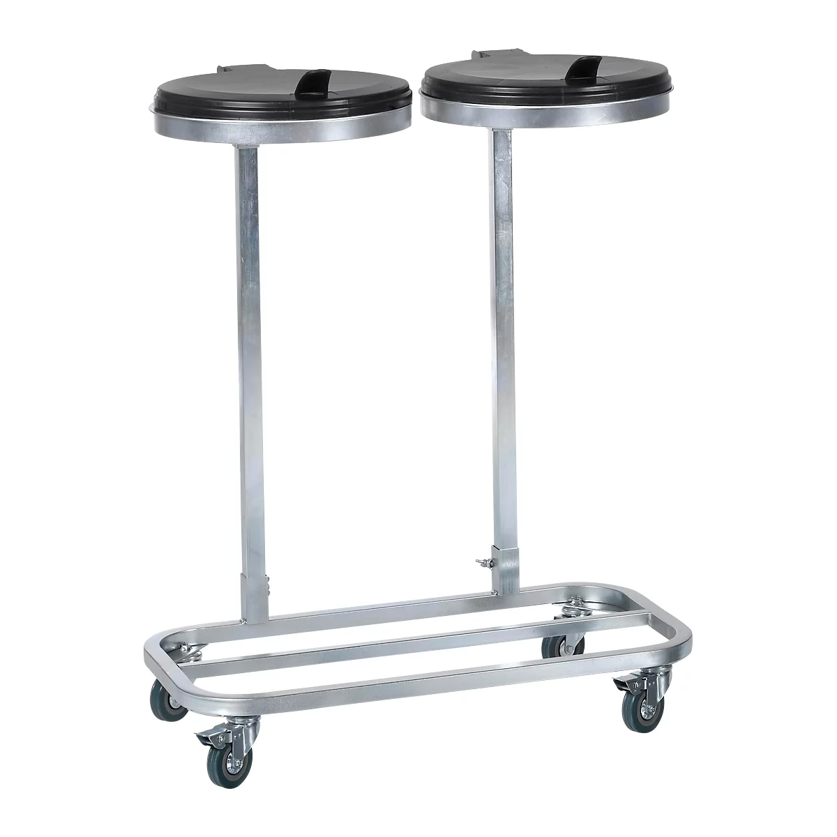 Chariot pour sacs poubelle, double, en acier galvanisé, pour sacs poubelle de 120 litres