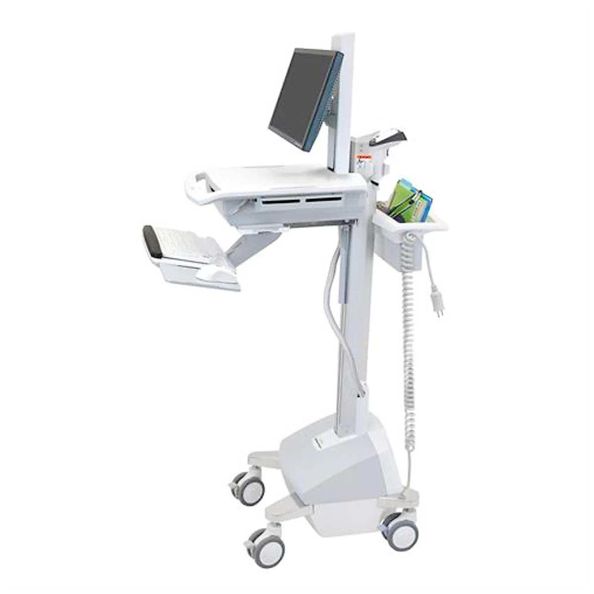 Chariot professionnel mobile ergotron® StyleView SV42, jusqu'à 14,1 kg, pour écrans jusqu'à 24″, surface de travail L 568 x P 502 mm, roulettes verrouillables, réglable en hauteur.