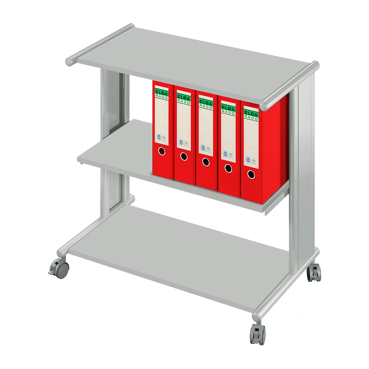Chariots à étages Pragma, 3 étagères, gris clair