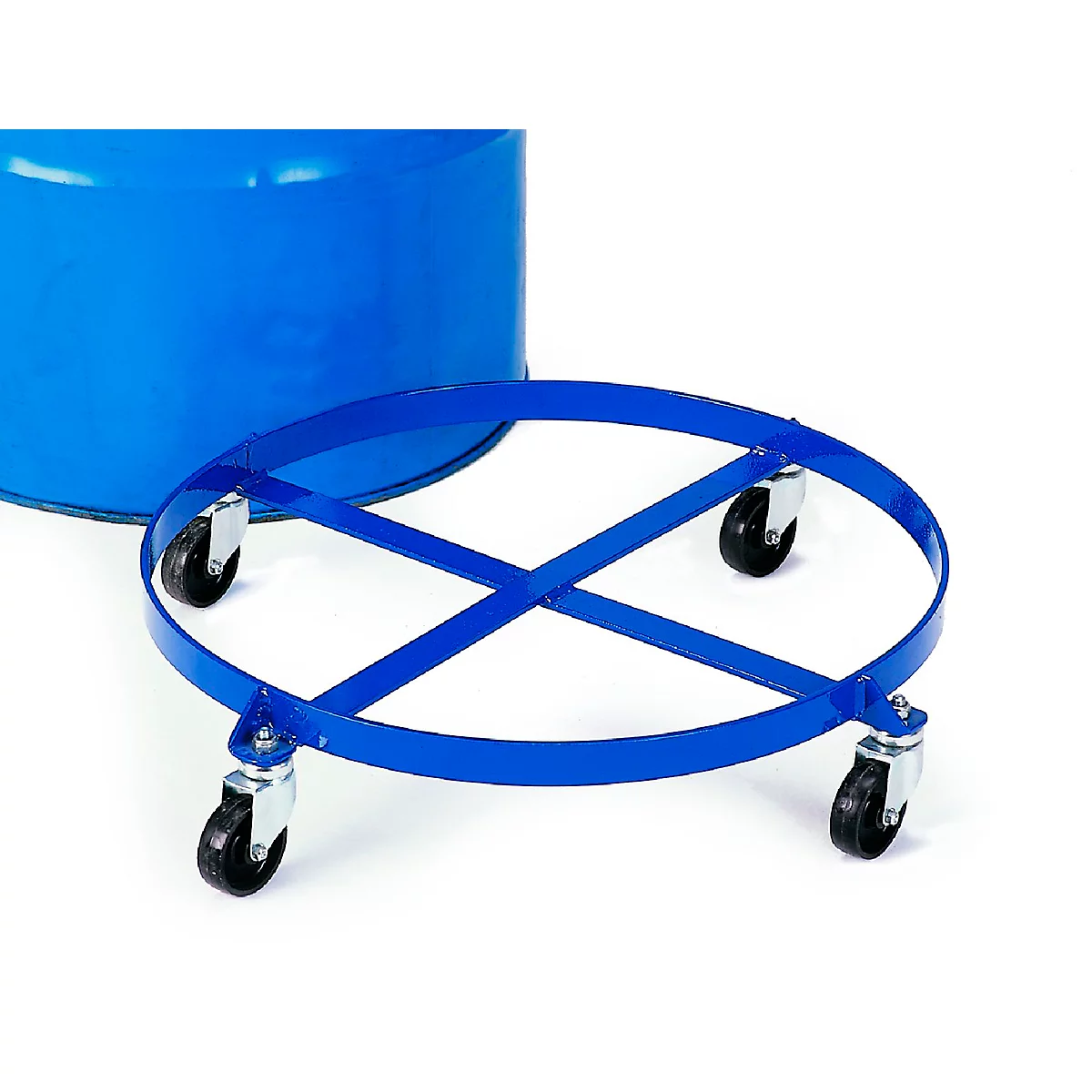 Châssis à roulettes pour le transport vertical de fûts en tôle d’acier de 200 litres