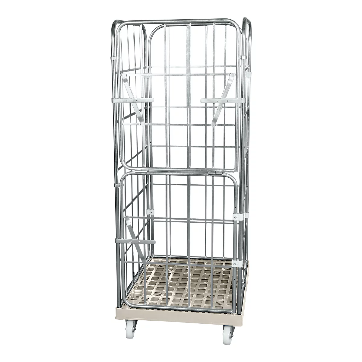 Châssis mobile en plastique, 2 grilles latérales, 1 panneau arrière, 2 demi-panneaux, gris RAL7032