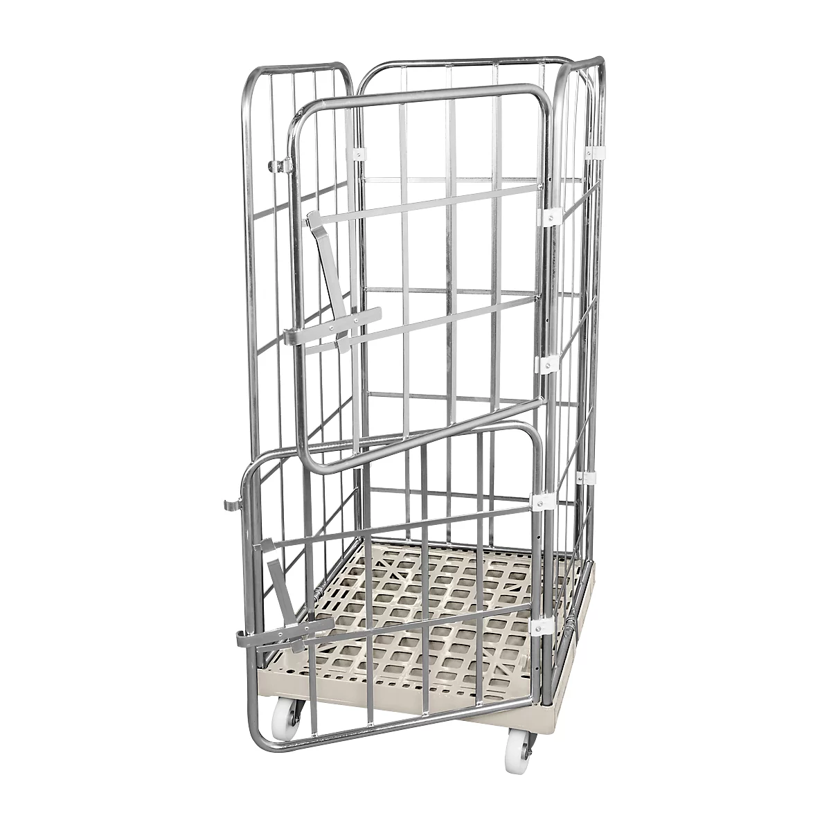 Châssis mobile en plastique, 2 grilles latérales, 1 panneau arrière, 2 demi-panneaux, gris RAL7032