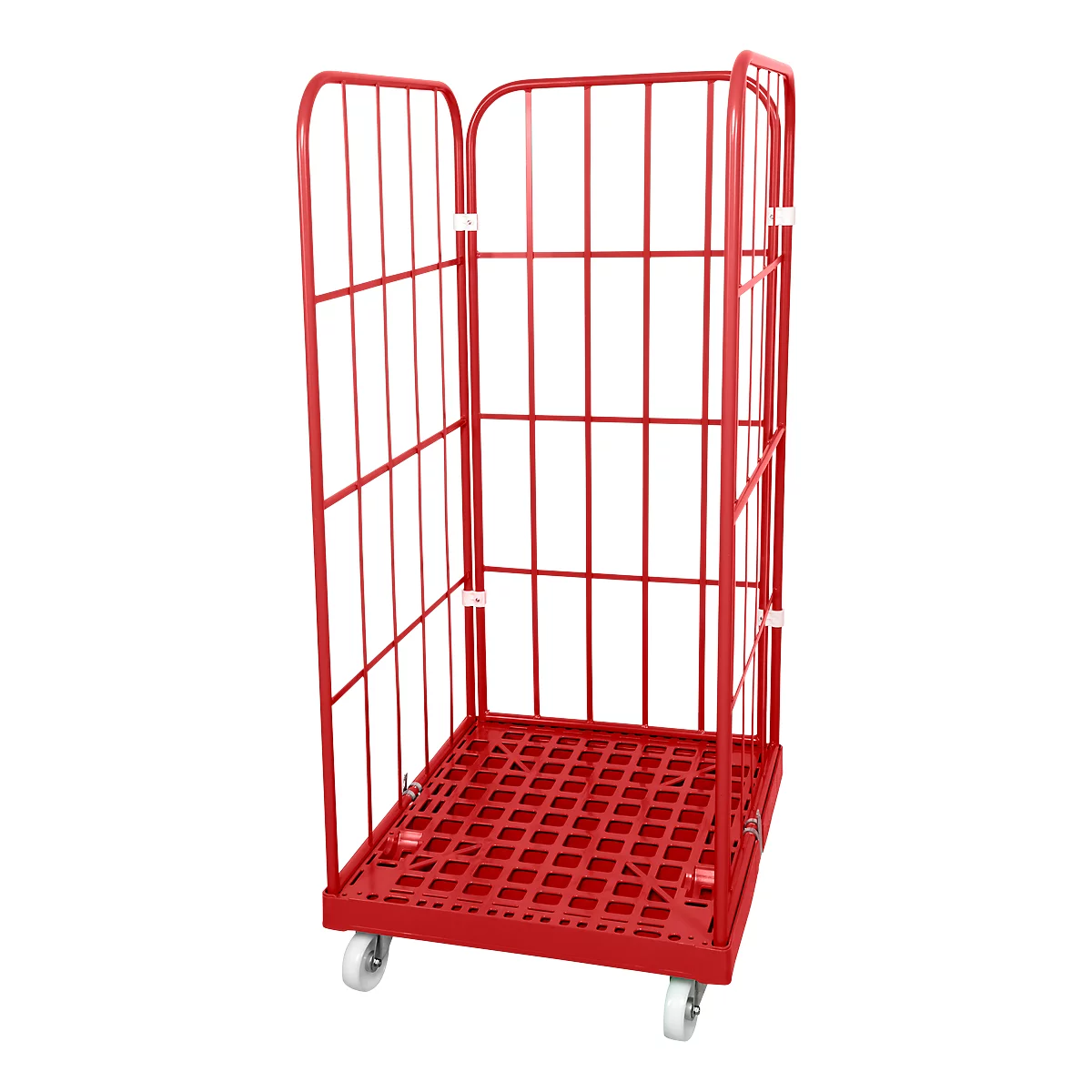 Châssis mobile, plastique, avec 2 grilles latérales et 1 panneau arrière, hauteur 1650 mm, rouge feu RAL 3000