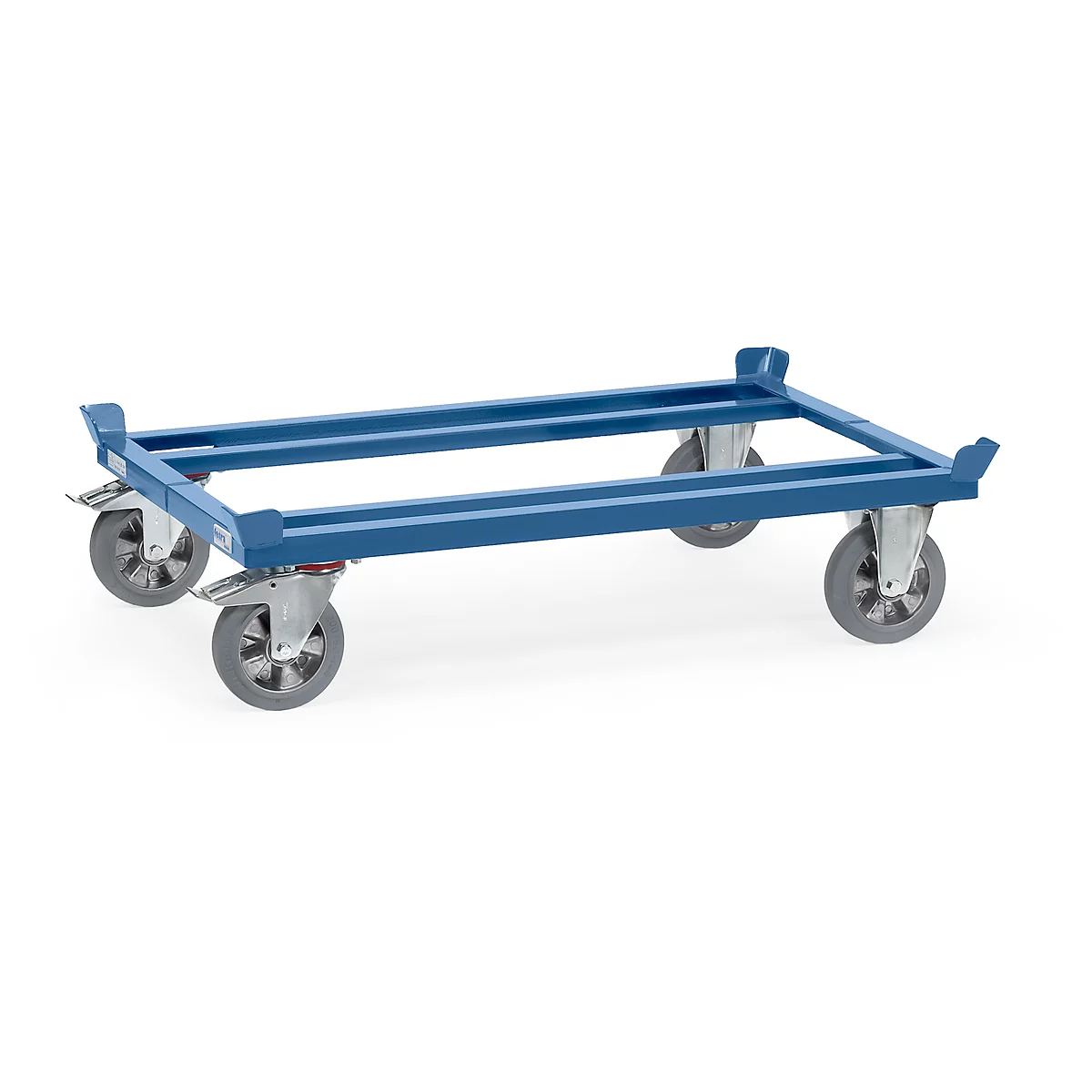 Châssis mobile pour palettes, acier, jusqu’à 1200 kg, bleu, roulettes caoutchouc, avec bloqueur