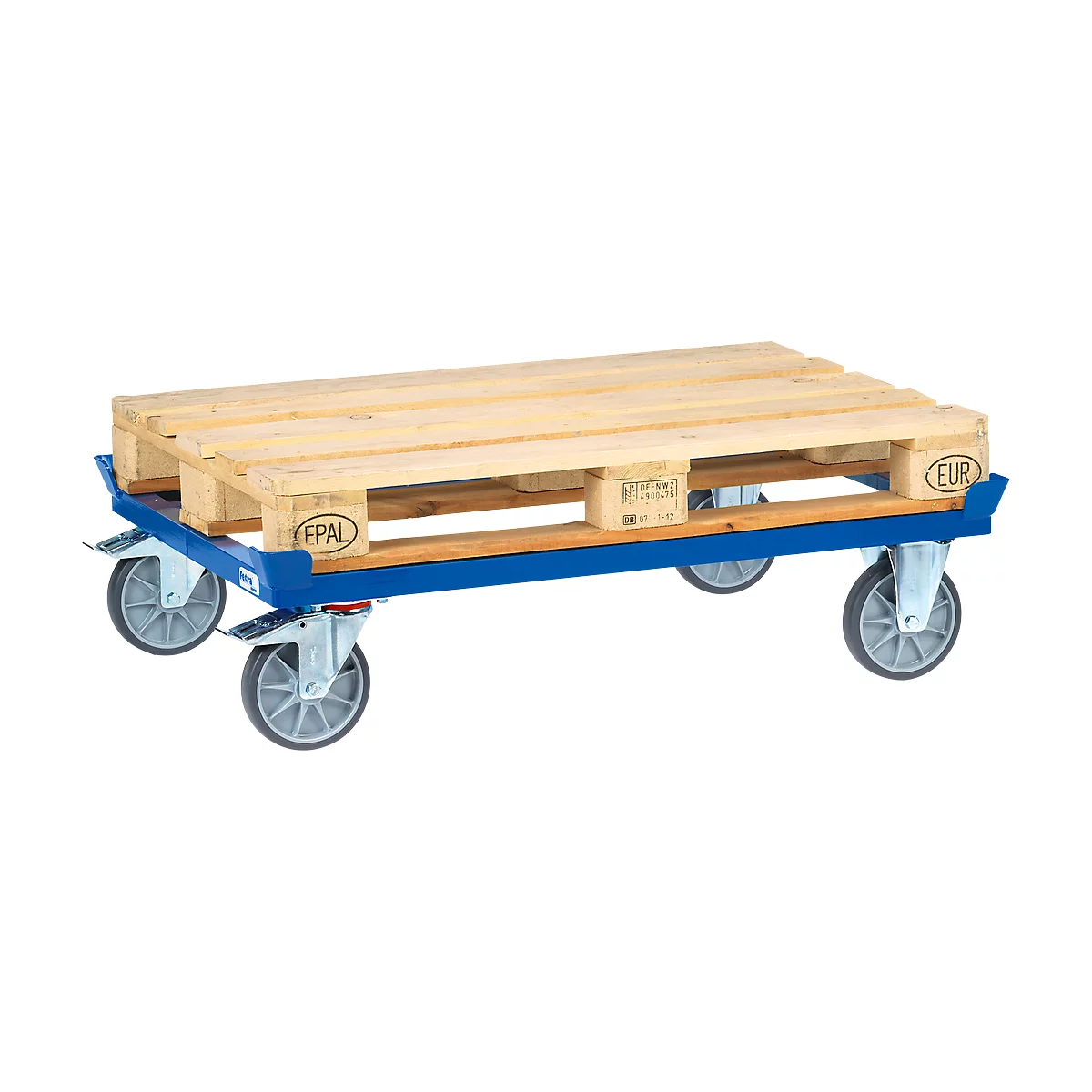 Châssis mobile pour palettes Fetra, pour bacs 1200 x 800 mm, capacité 750 kg, bleu brillant RAL 5007