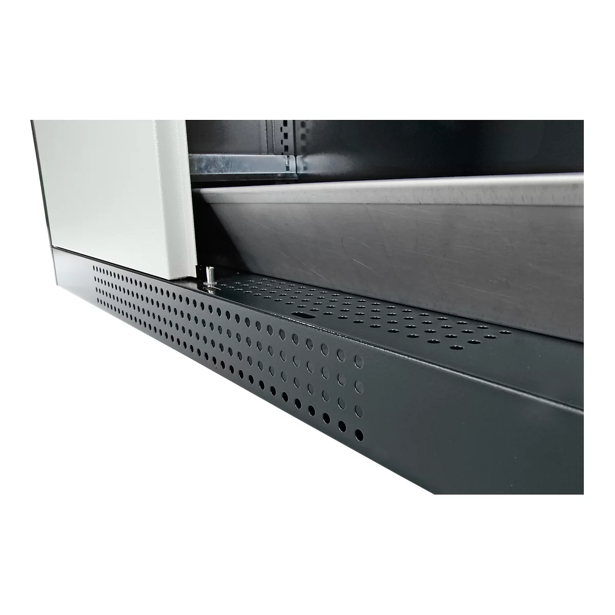 Chemicaliënkast, Vleugeldeur met glasplaat, 4 uittrekbare bakken, 1055x520x1950 mm, lichtgrijs