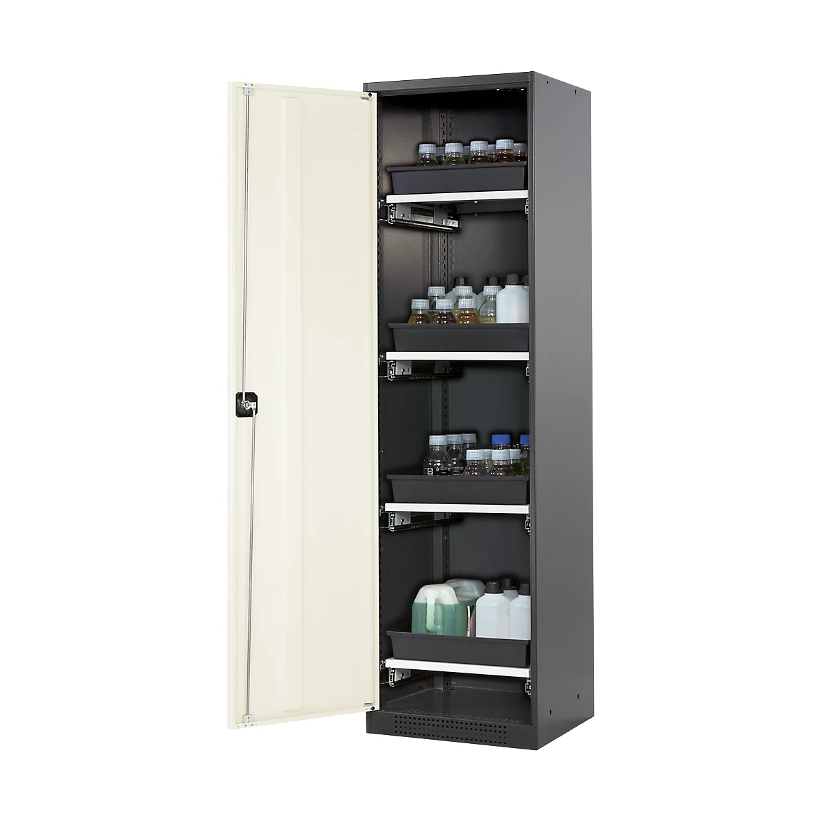 Chemikalienschrank Asecos CS-CLASSIC, Flügeltür, 4 Auszugswannen, 545x520x1950 mm, reinweiß