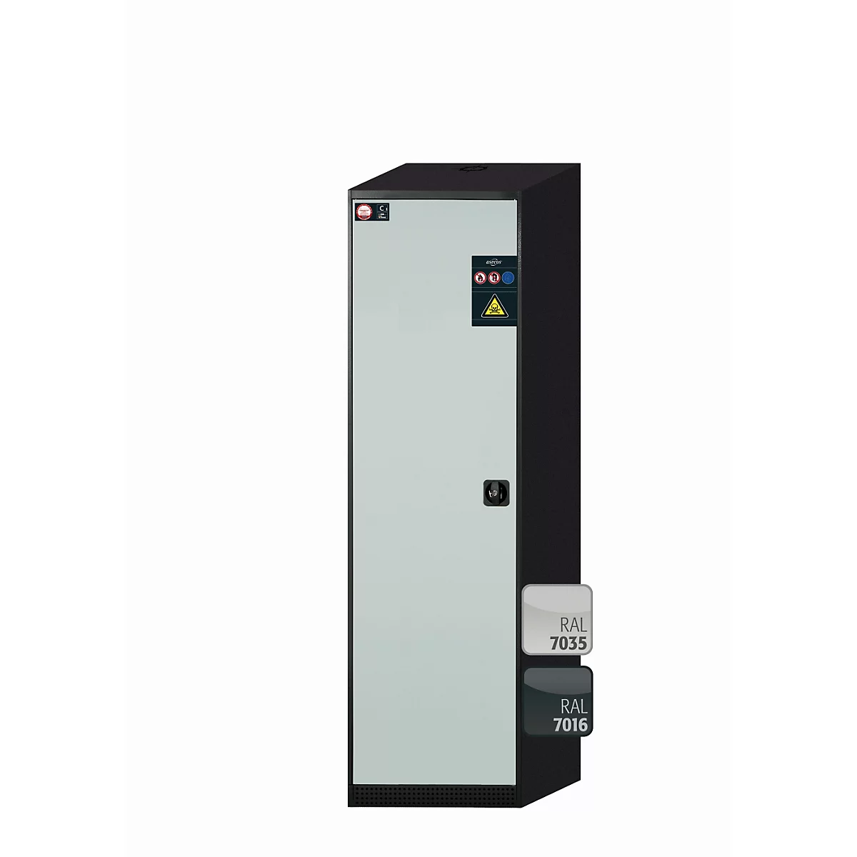 Chemikalienschrank asecos CS-CLASSIC, Flügeltür, Anschlag links, Front Lichtgrau, B 545 x T 520 x H 1950 mm