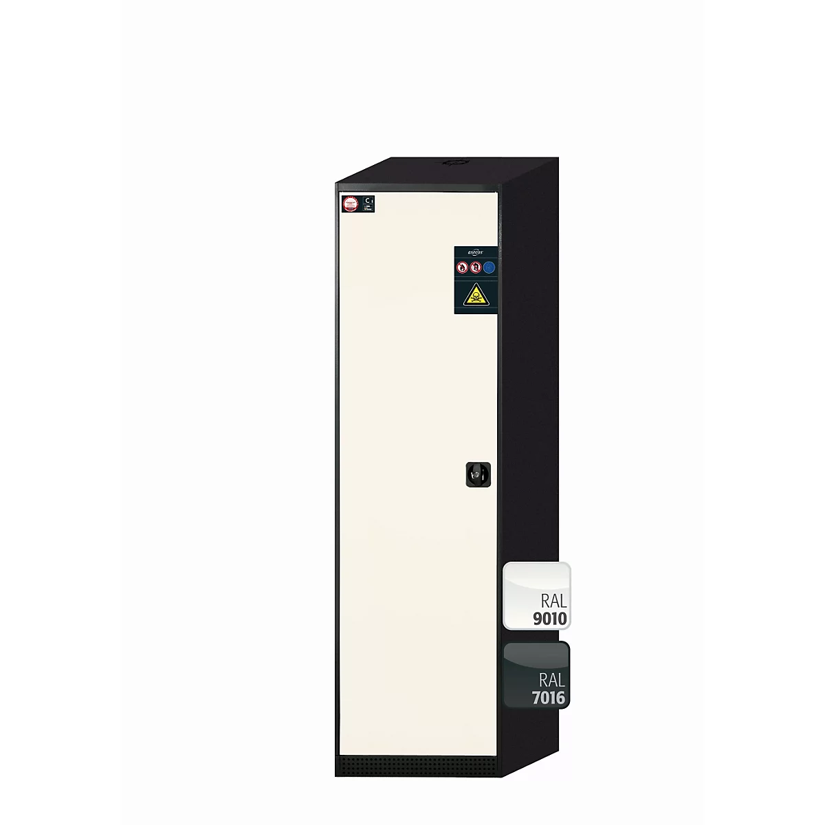 Chemikalienschrank asecos CS-CLASSIC, Flügeltür, Anschlag links, Front Reinweiß, B 545 x T 520 x H 1950 mm