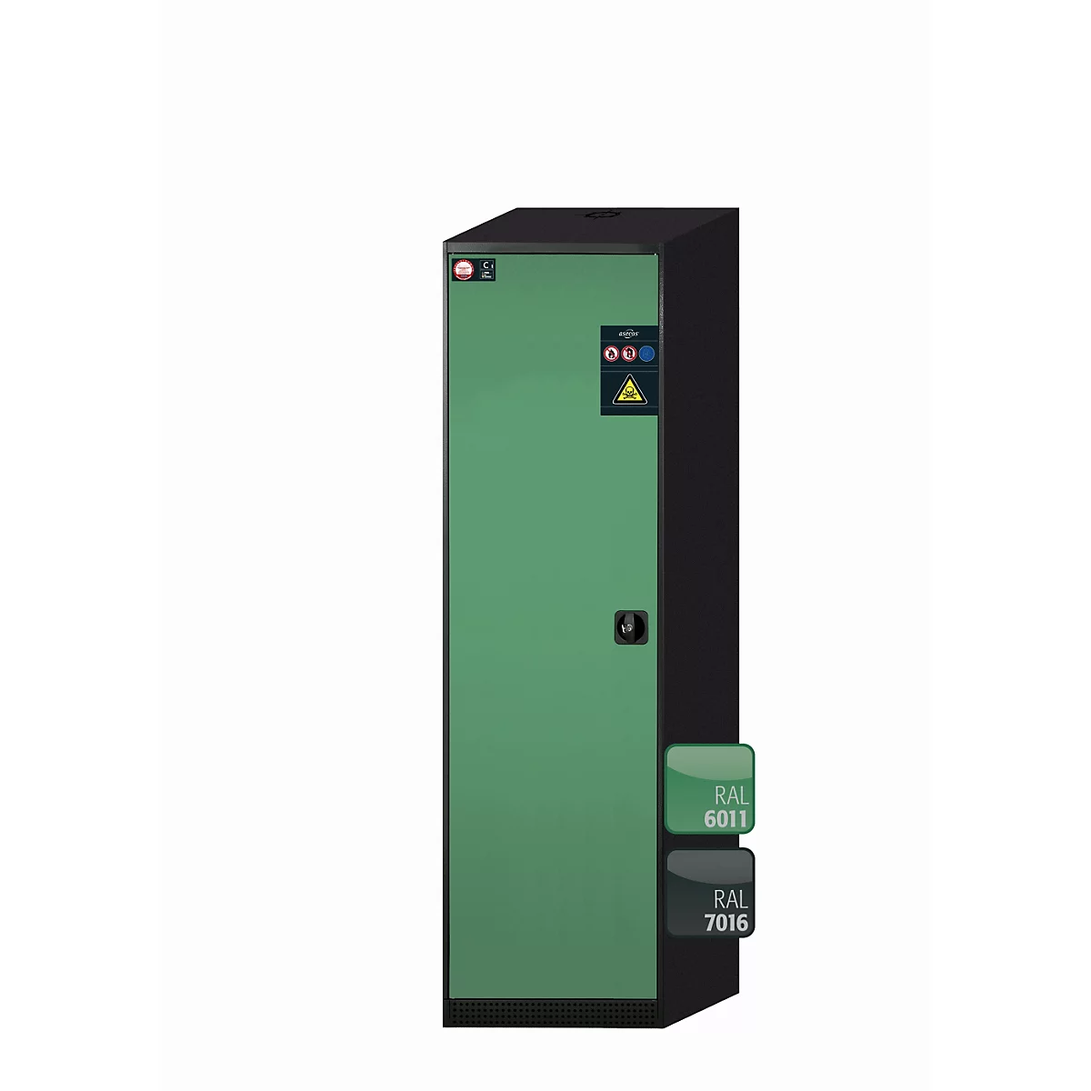 Chemikalienschrank asecos CS-CLASSIC, Flügeltür, Anschlag links, Front Resedagrün, B 545 x T 520 x H 1950 mm