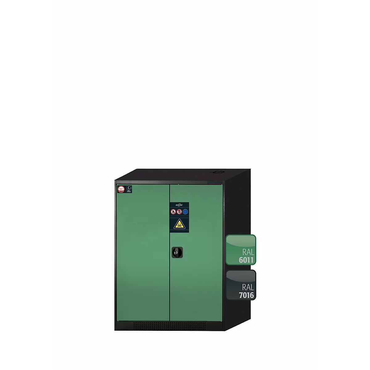 Chemikalienschrank asecos CS-CLASSIC, Flügeltüren, Front Resedagrün, B 810 x T 520 x H 1105 mm