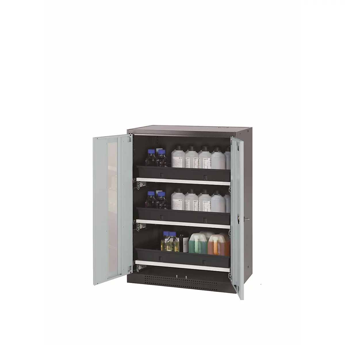 Chemikalienschrank asecos CS-CLASSIC-G, Flügeltüren mit Glasausschnitt, Front Lichtgrau, B 810 x T 520 x H 1105 mm
