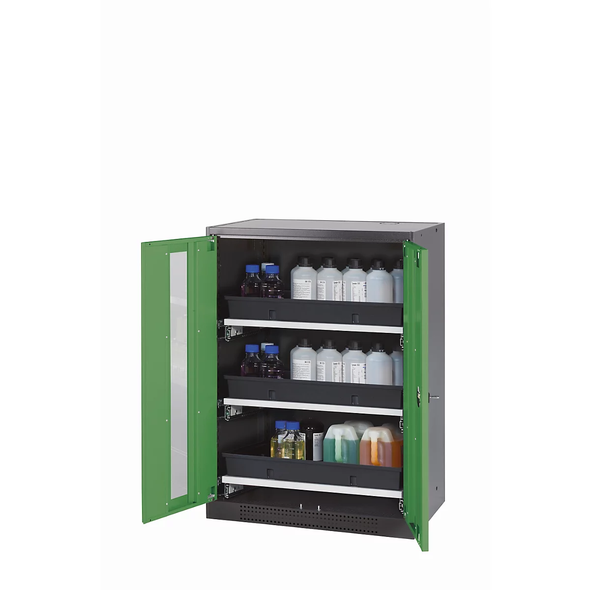 Chemikalienschrank asecos CS-CLASSIC-G, Flügeltüren mit Glasausschnitt, Front Resedagrün, B 810 x T 520 x H 1105 mm