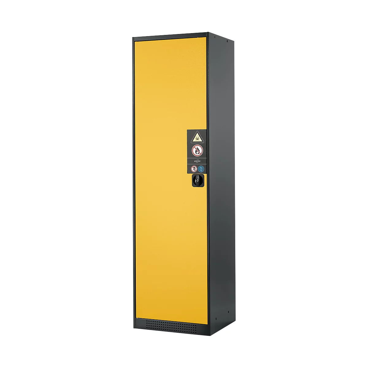 Chemikalienschrank, Flügeltür, 3 Böden, 545x520x1950 mm, sicherheitsgelb