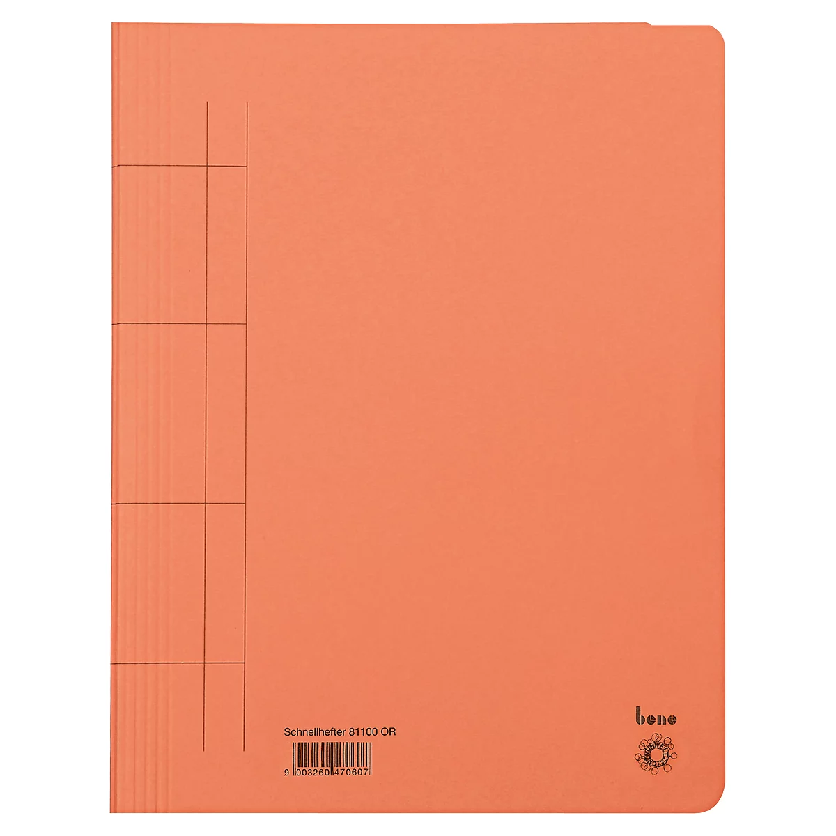 Classeur rapide orange. Une grille sur le côté gauche, le logo et le texte en bas à droite.