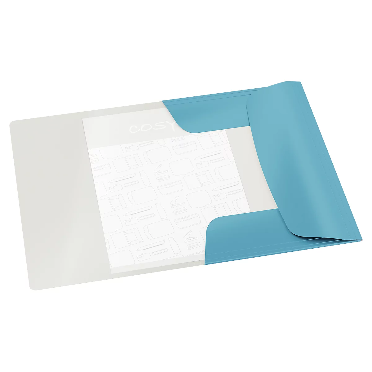 Chemise à pince Leitz® Cosy, format A4, jusqu'à 150 feuilles, 3 rabats et fermeture par élastique, carton, bleu