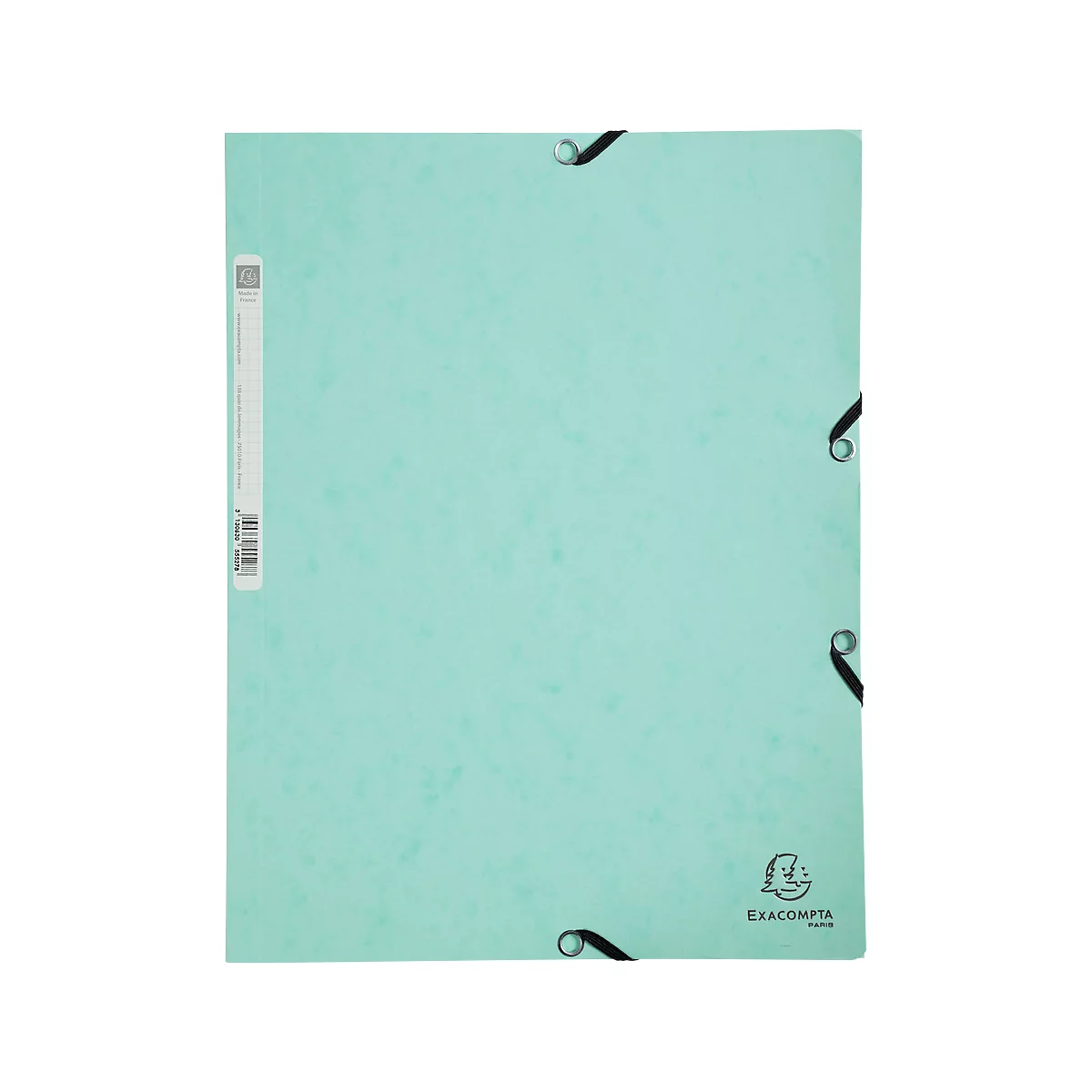 Chemise à rabats Exacompta Aquarel, format A4, L 240 x H 320 mm, 3 rabats, étiquette au dos, fermeture élastique, carton FSC®, vert pastel