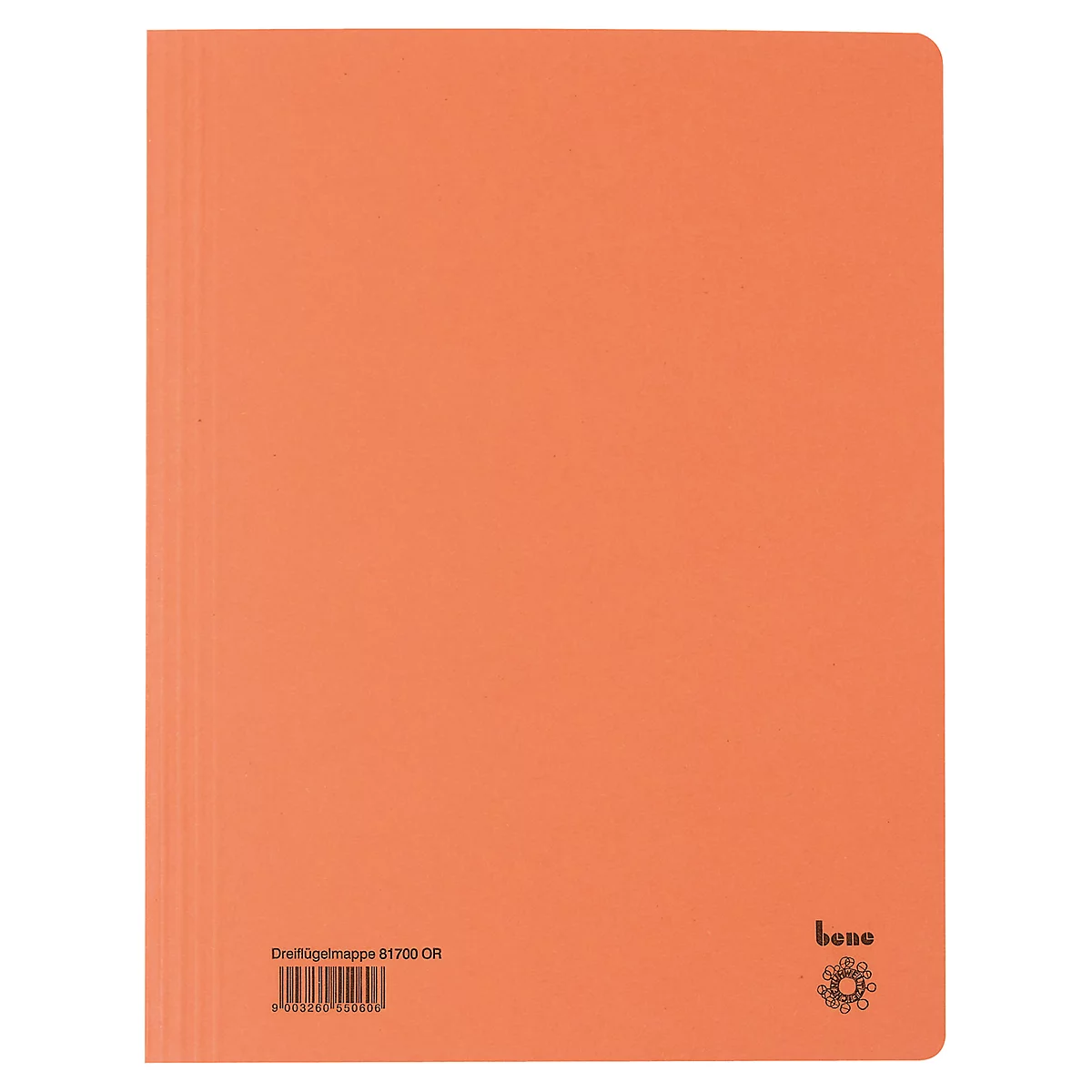 Dossier triple orange. Texte et code-barres au dos.