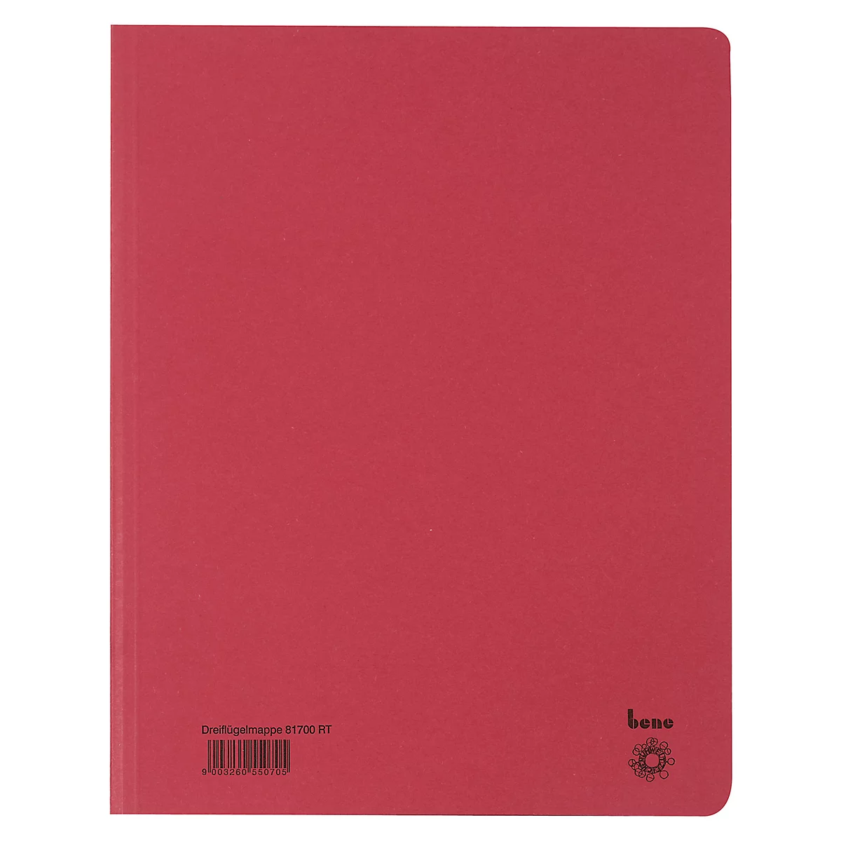 Chemise rouge, avec code-barres, logo et texte 'bene'.