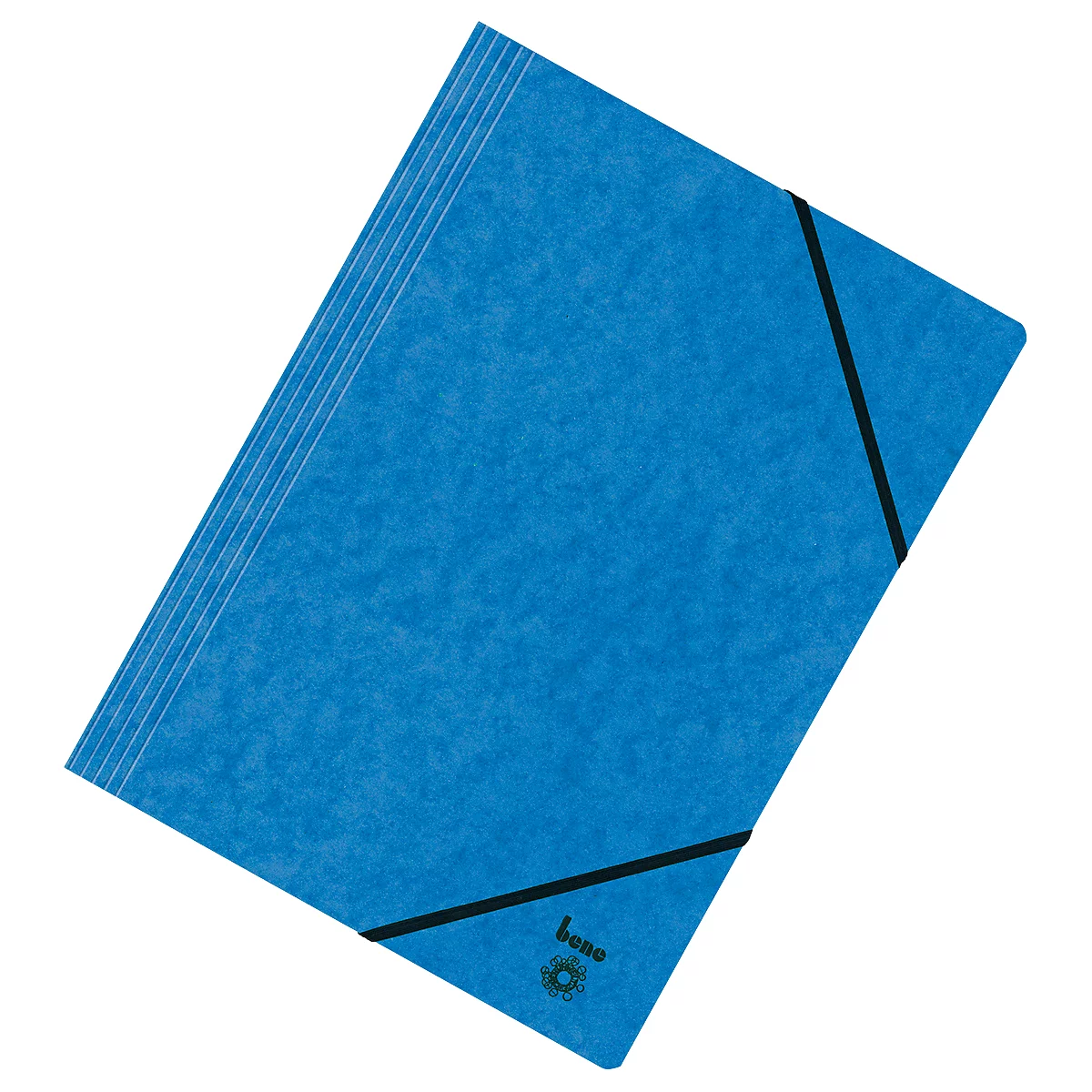 Classeur bleu avec élastique noir. Le classeur porte l'inscription 'Bono'.