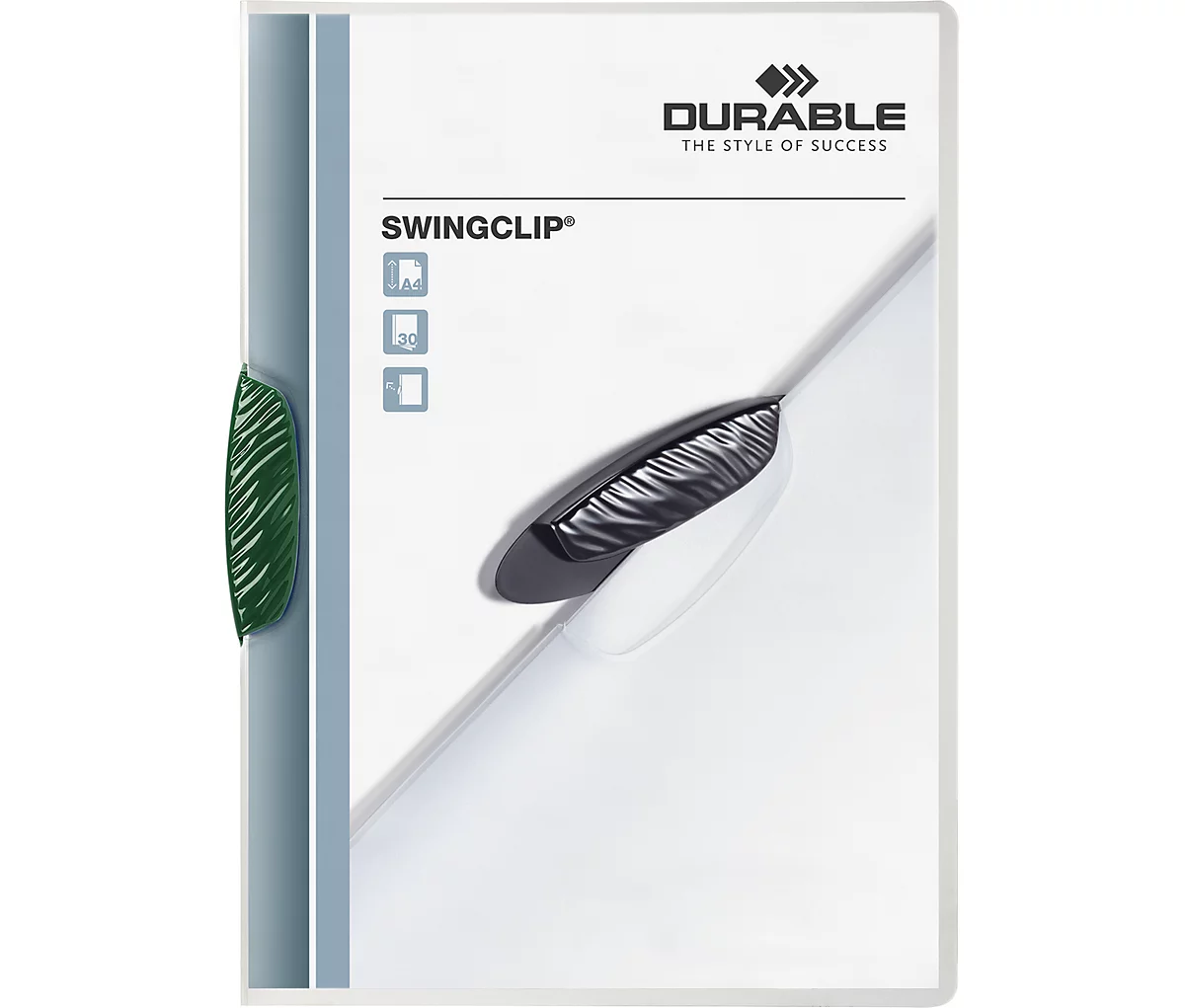 Chemise Swingclip DURABLE, format A4, PP, avec clip, vert