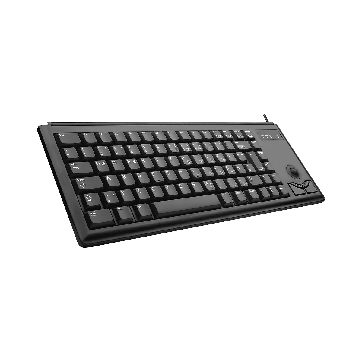 Black keyboard with trackball and additional keys.