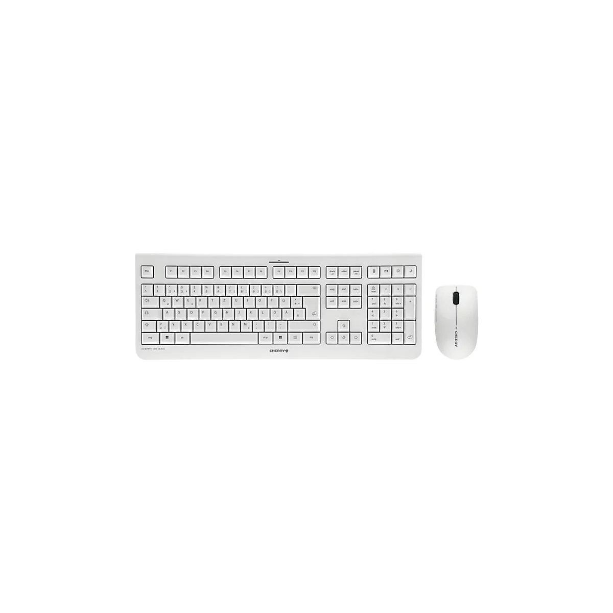 WeiÃŸes Keyboard und Maus Set auf weiÃŸem Hintergrund.
