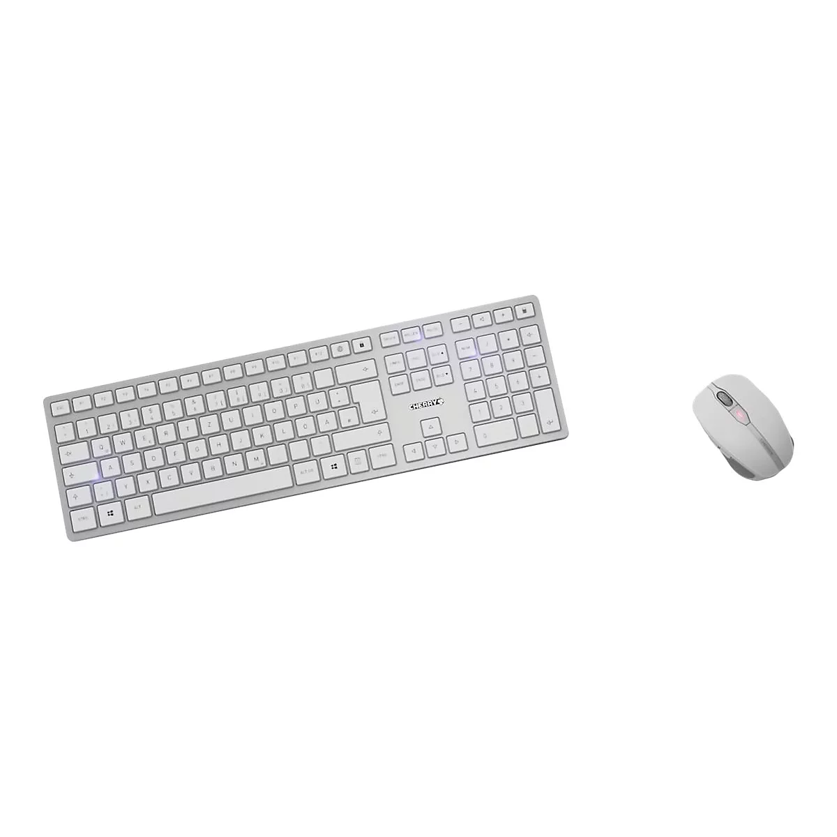 Clavier et souris gris clair sur fond blanc. Le clavier a des touches noires avec des lettres blanches.