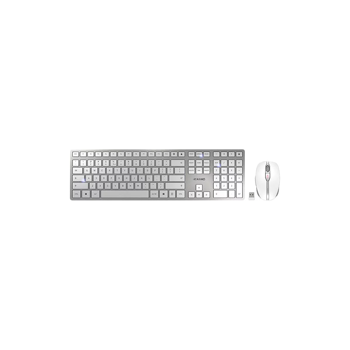 CHERRY DW 9100 SLIM - Tastatur-und-Maus-Set - kabellos - 2.4 GHz, Bluetooth 4.0 - US mit Euro-Symbol - weiß, Silber