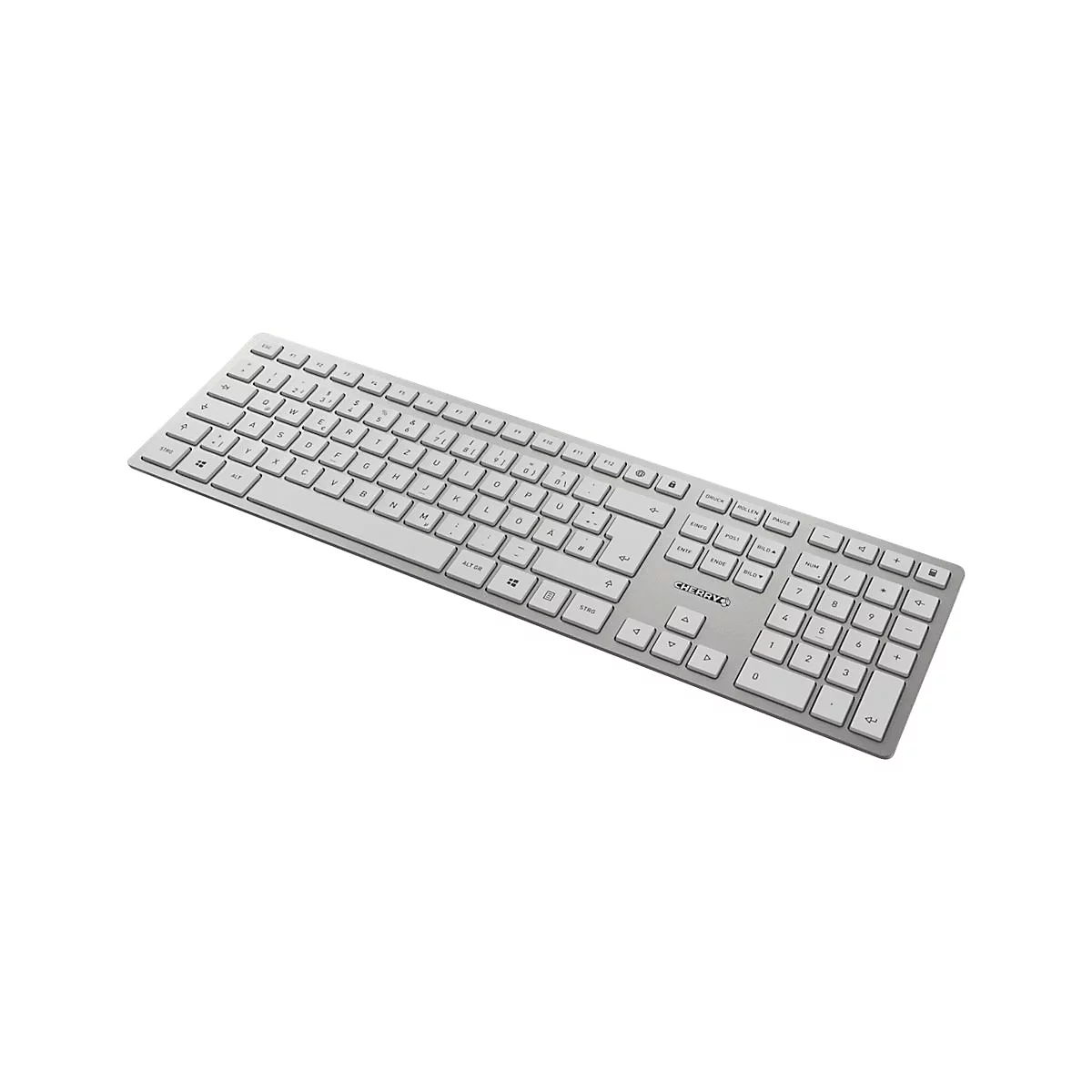 CHERRY DW 9100 SLIM - Tastatur-und-Maus-Set - kabellos - 2.4 GHz, Bluetooth 4.0 - US mit Euro-Symbol - weiß, Silber