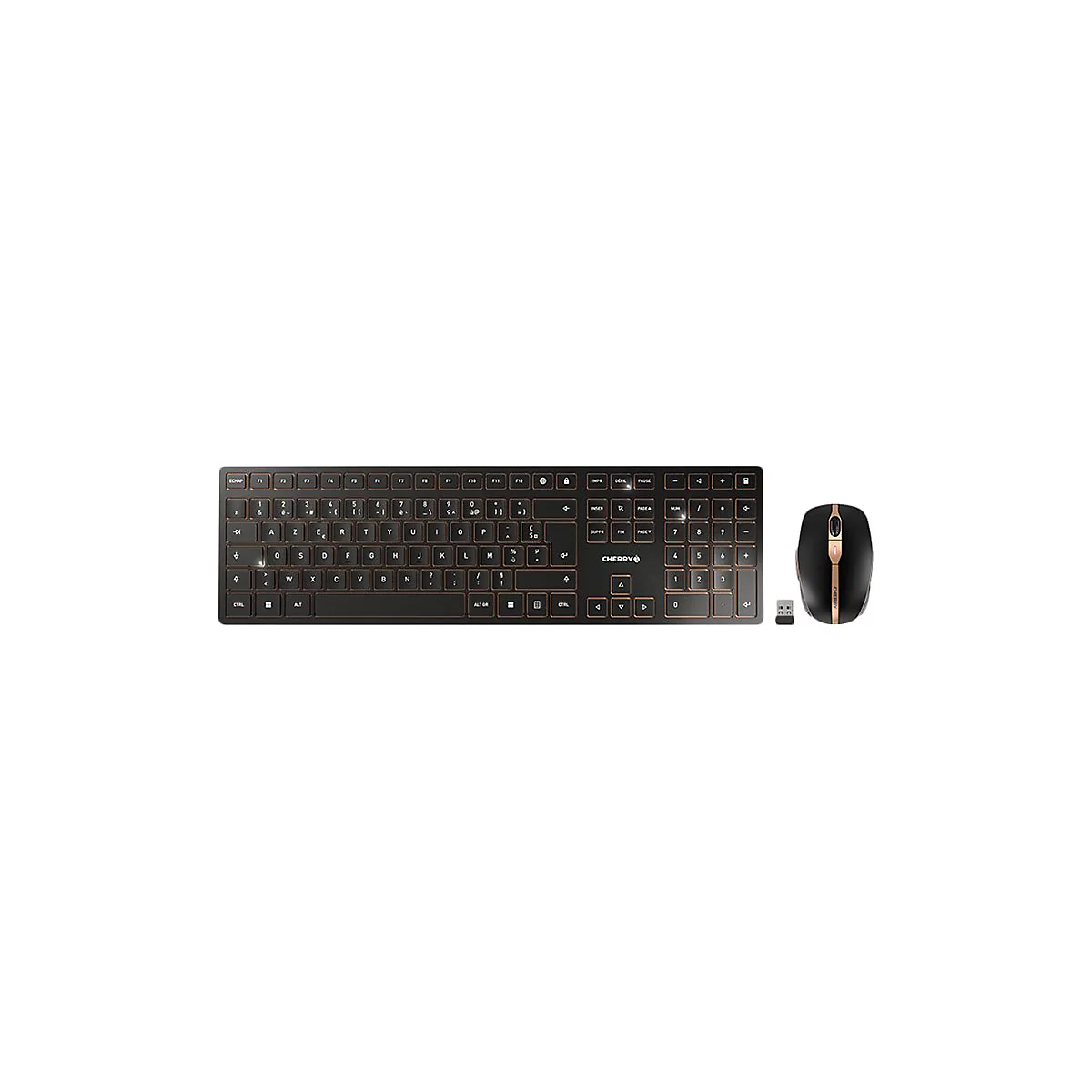 CHERRY DW 9100 SLIM - Tastatur-und-Maus-Set - kabellos - 2.4 GHz, Bluetooth 4.2 - Schweiz - schwarz/bronze