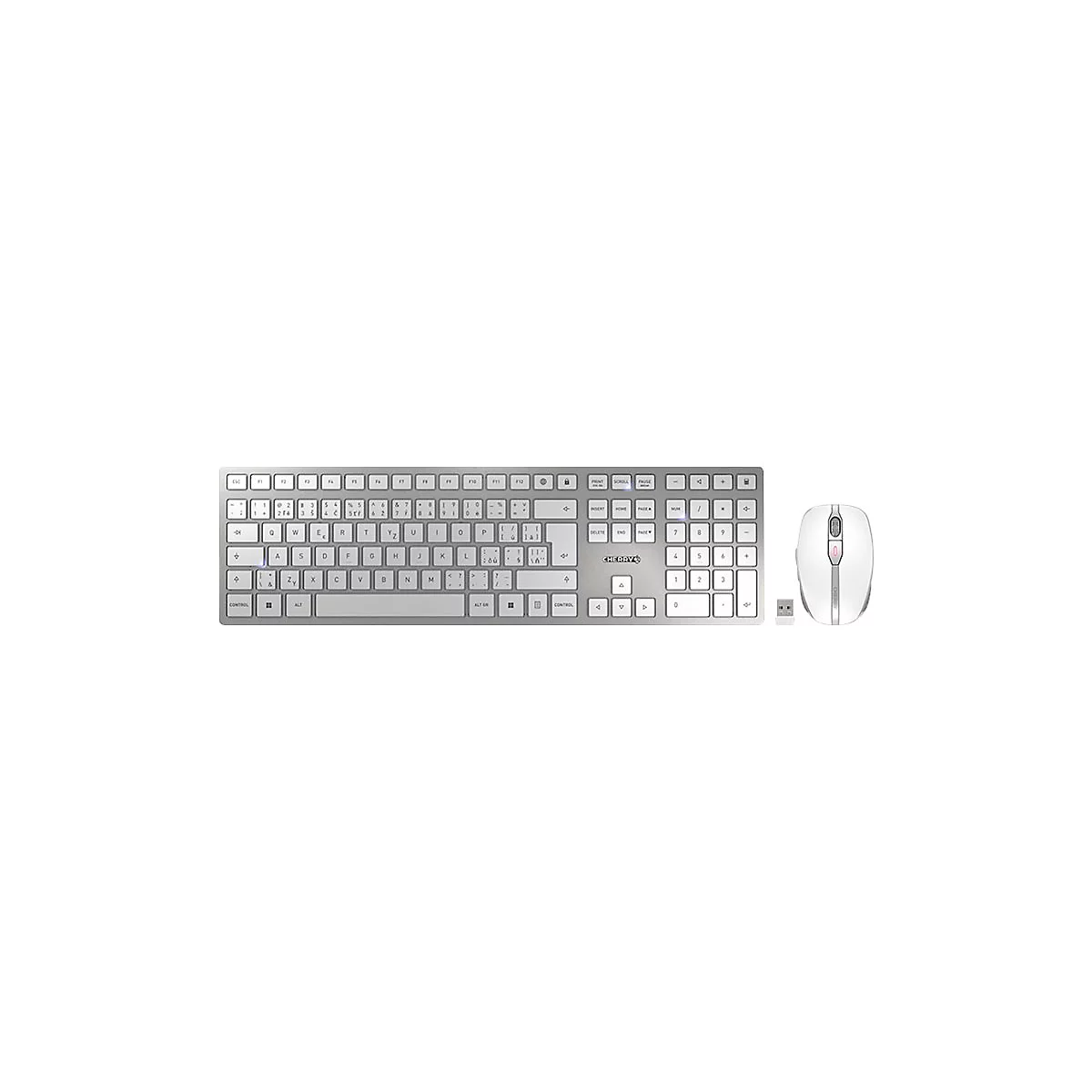 CHERRY DW 9100 SLIM - Tastatur-und-Maus-Set - kabellos - 2.4 GHz, Bluetooth 4.2 - Tschechisch/Slowakish - Weiß/Silber
