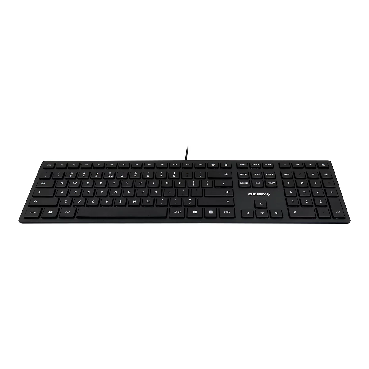 Clavier noir sur fond blanc. Le cÃ¢ble est en haut.