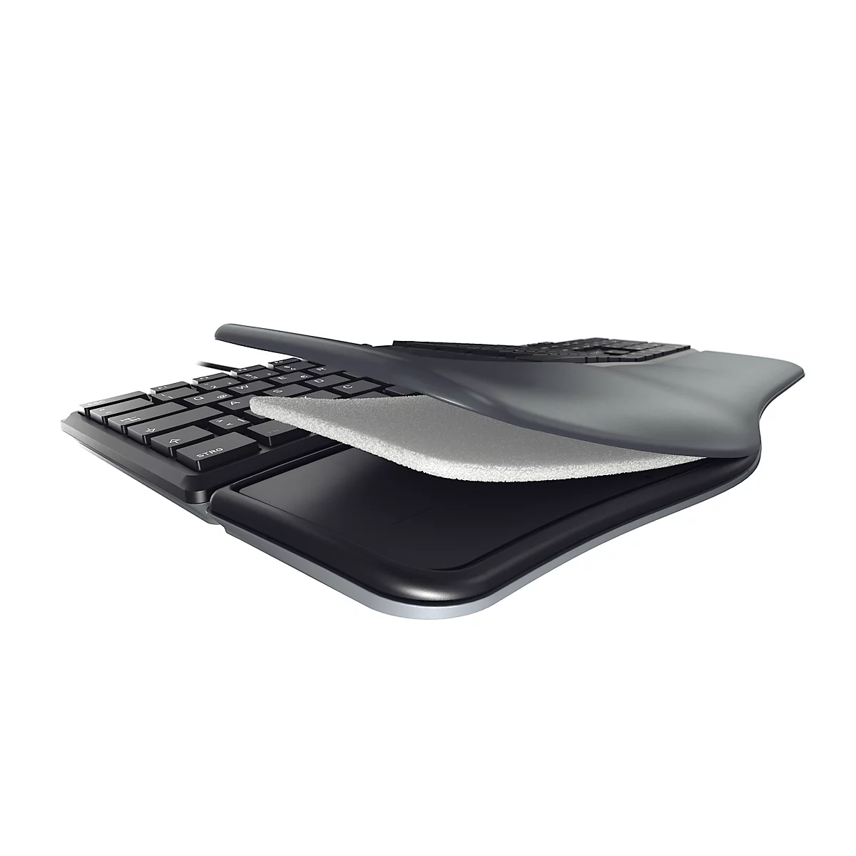 Cherry Keyboard KC 4500 ERGO, Duitse toetsenbordindeling, USB, ergonomisch gevormd, gevoerde handpalmsteun, kantelbaar, met USB-kabel, zwart