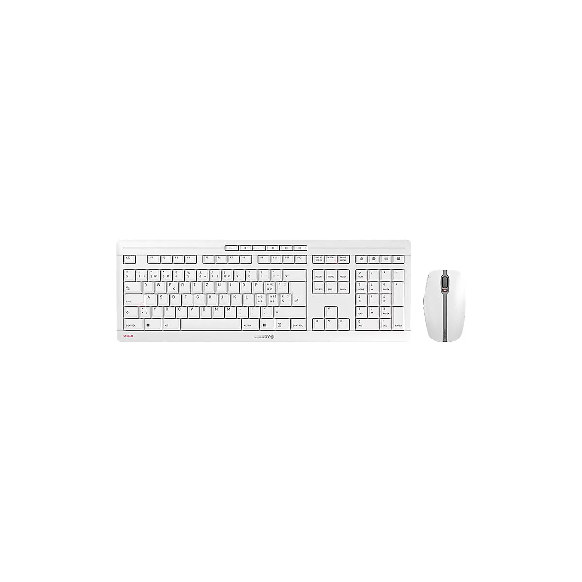 Ensemble clavier et souris blancs sans fil sur fond blanc.