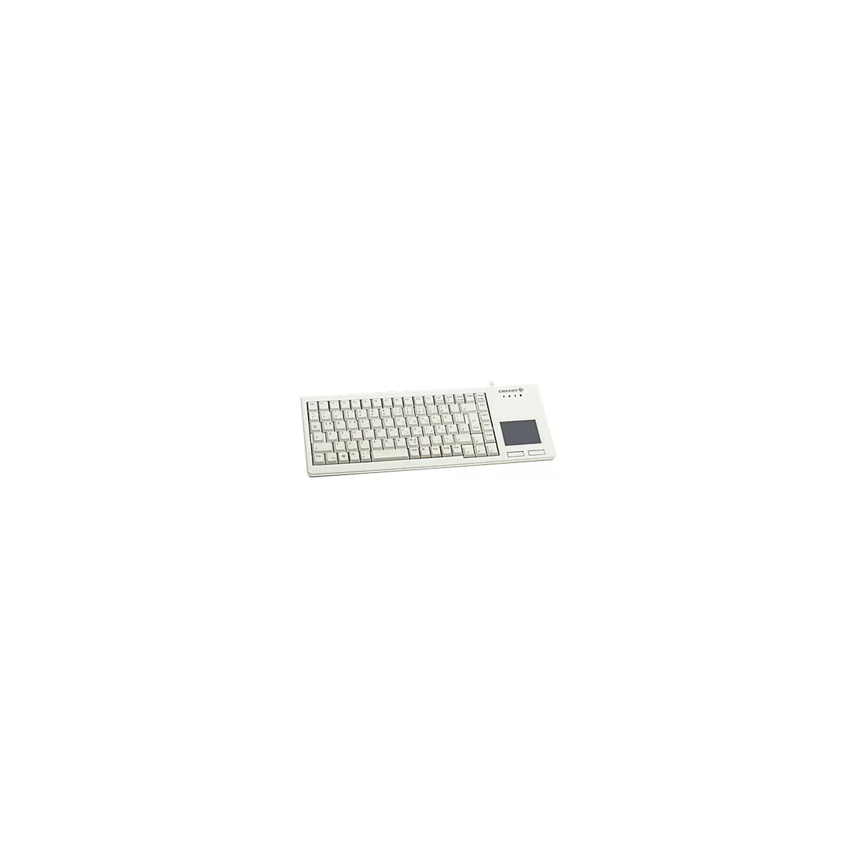 WeiÃŸes Keyboard mit Touchpad. Beschriftung: CHERRY. Auf dem Touchpad-Bereich sind zwei Tasten.