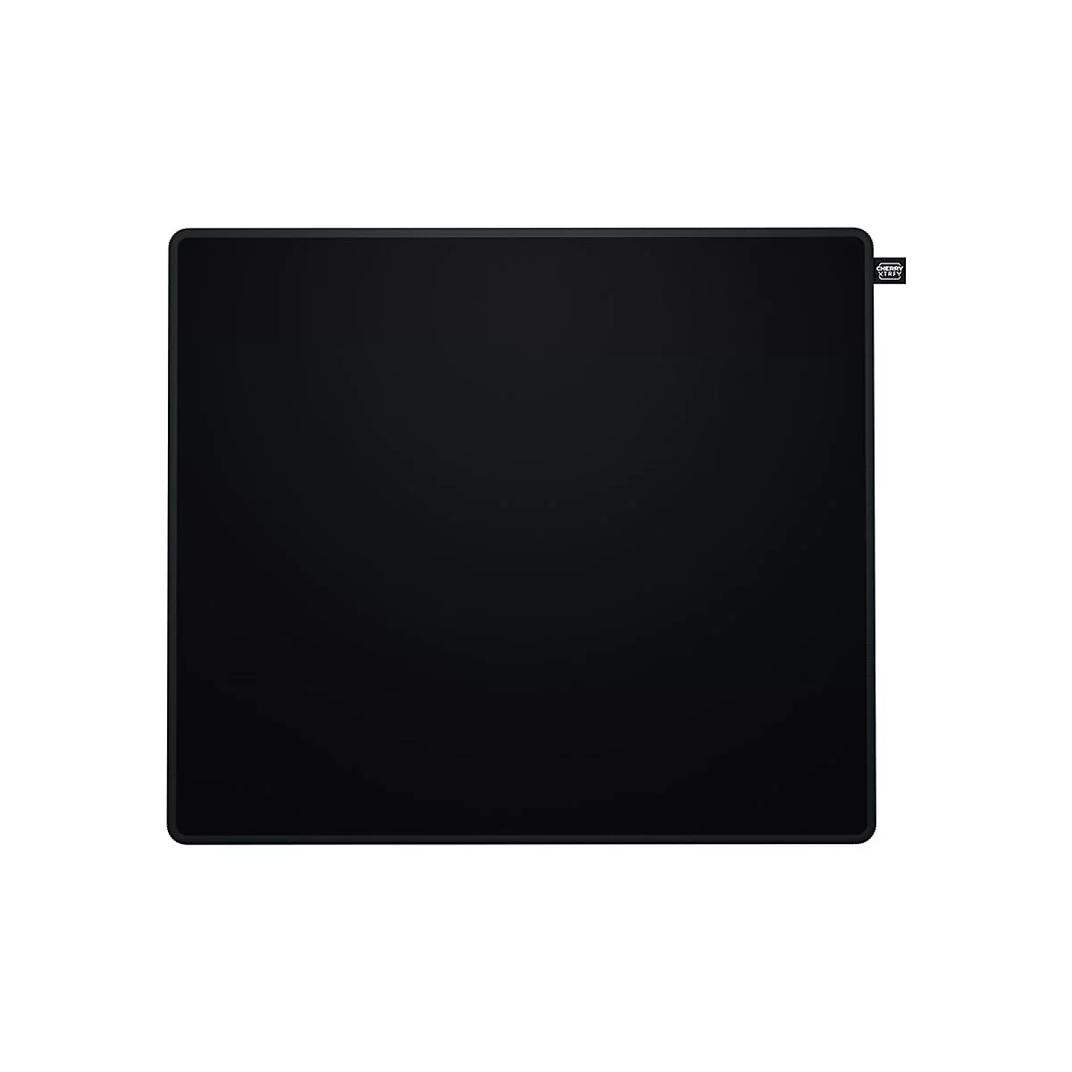 Schwarzes rechteckiges Mauspad mit Logo in der Ecke.