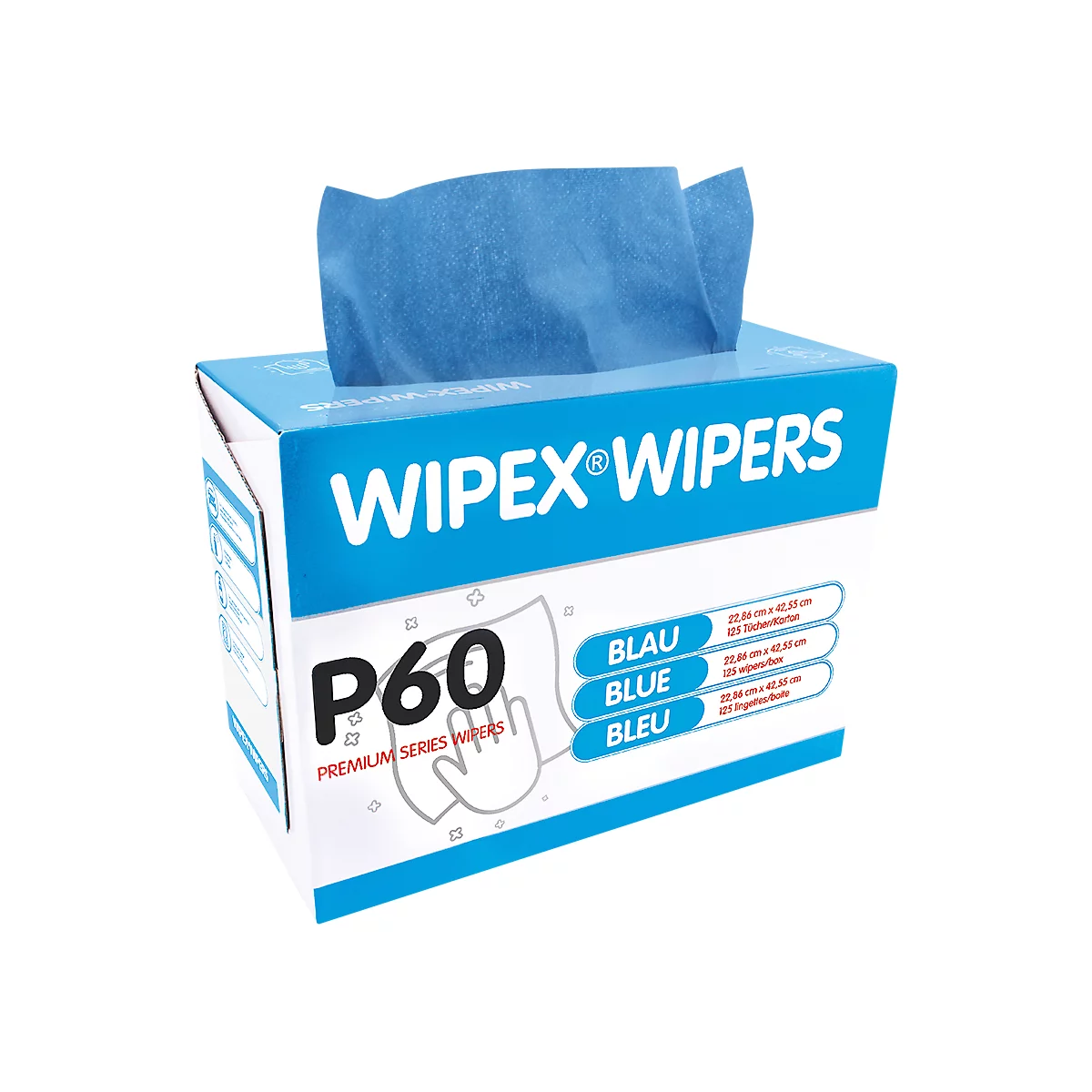 Chiffons de nettoyage WIPEX®-WIPERS, pliage en Z, utilisation universelle dans l'industrie, taille des chiffons env. 230 x 420 mm, bleu, boîte de 125 chiffons