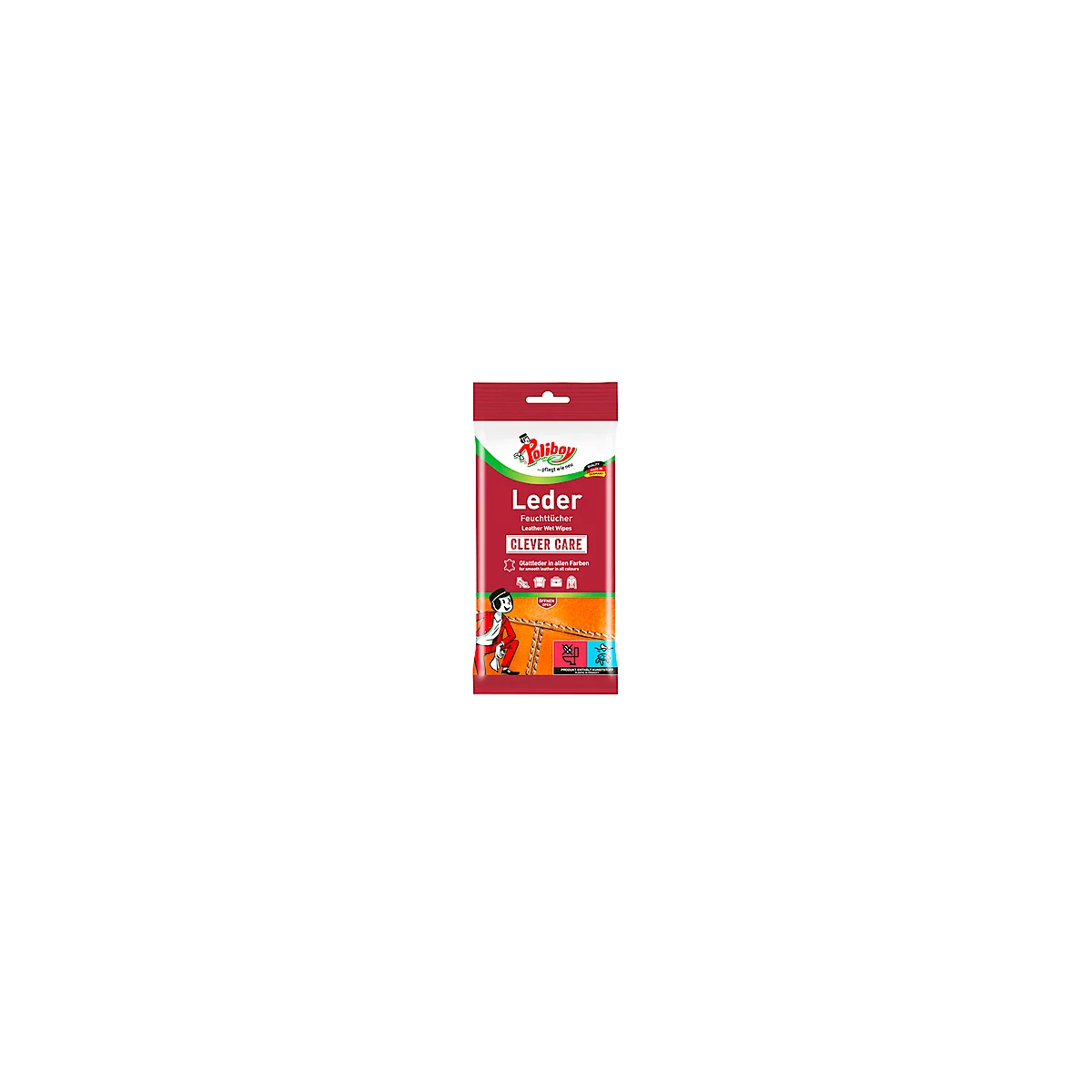 Chiffons humidifiés pour cuir POLIBOY, nettoie et protège, renforce les couleurs, n'irrite pas la peau, PEFC, 20 p.