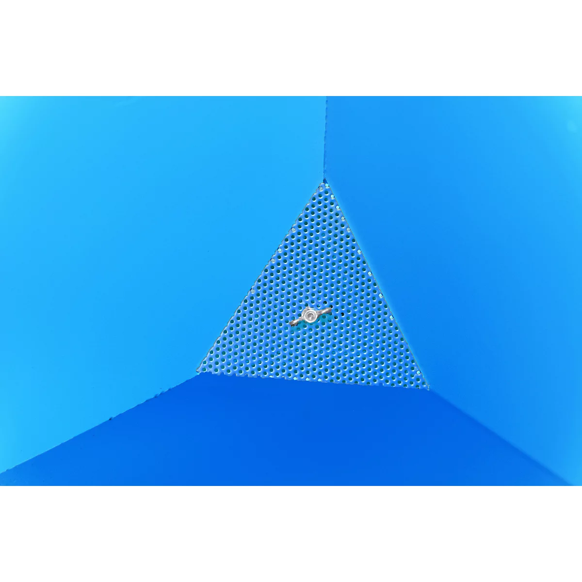 Close-up of a ring with diamonds on a triangular, blue background.